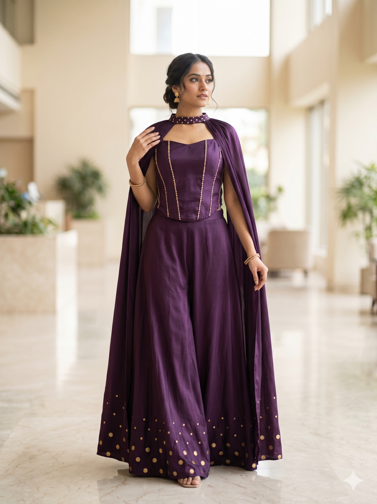 Ada Midnight Blue Corset Blouse Plazo with Choker Dupatta