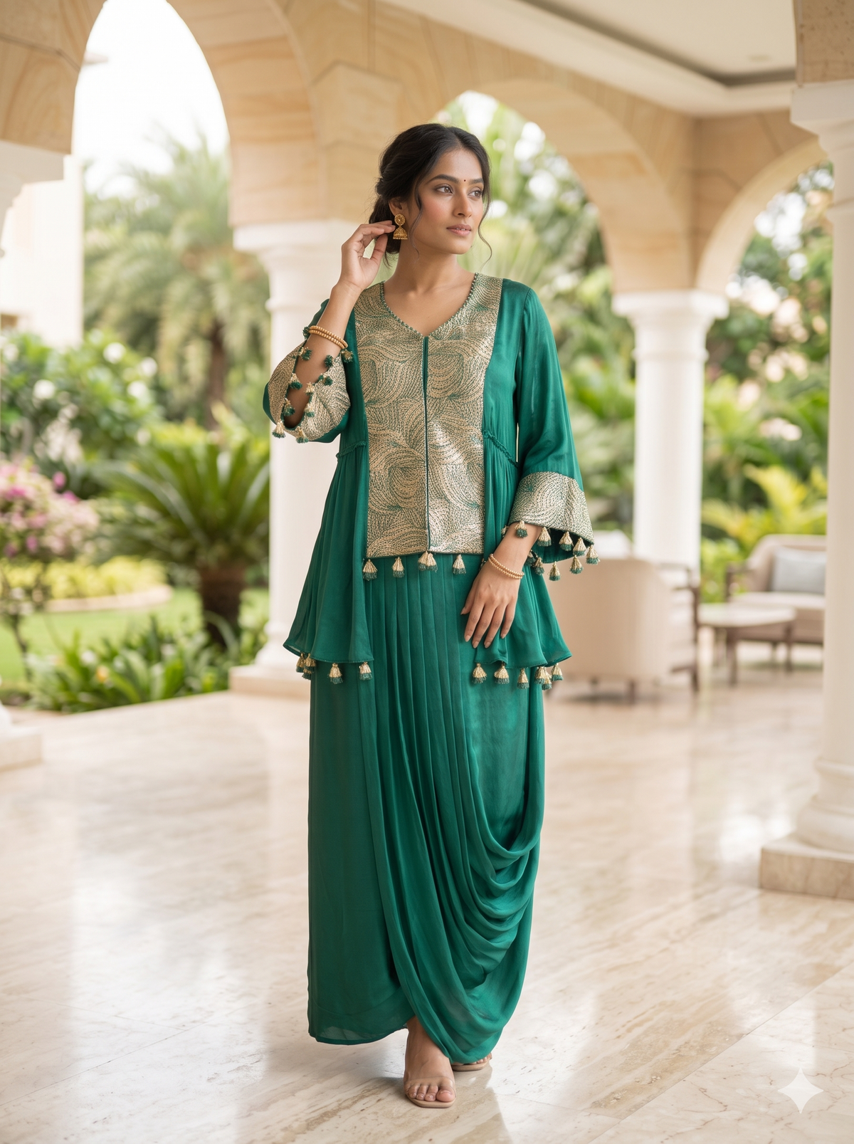 Rosalia Emerald Green Drape Skirt with Peplum