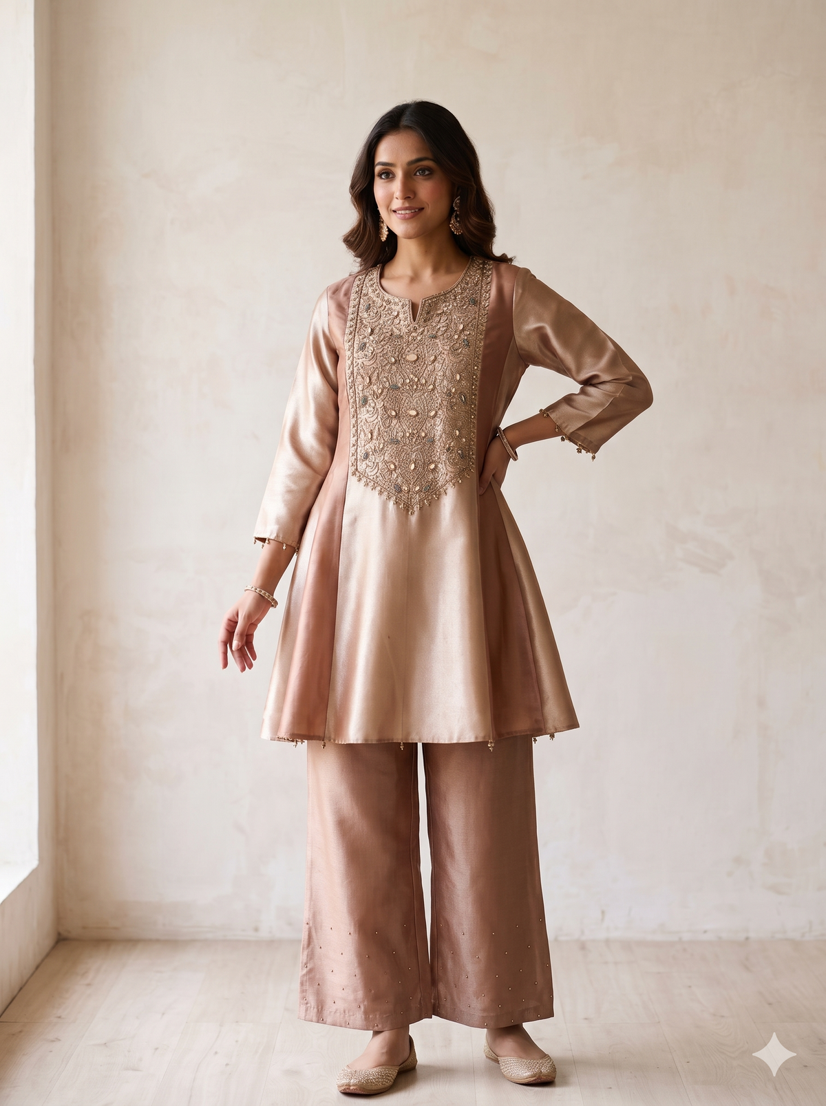 Noa Gold Brown Short Anarkali with Salwar