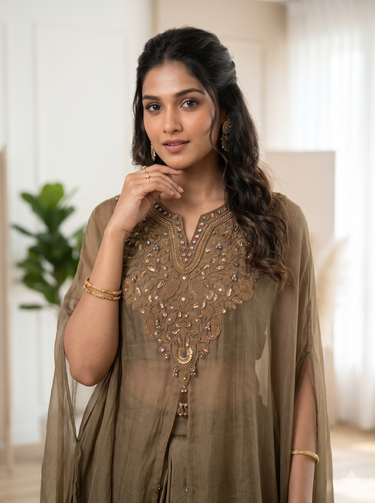 Yuna Olive Green Drape Dhoti Set