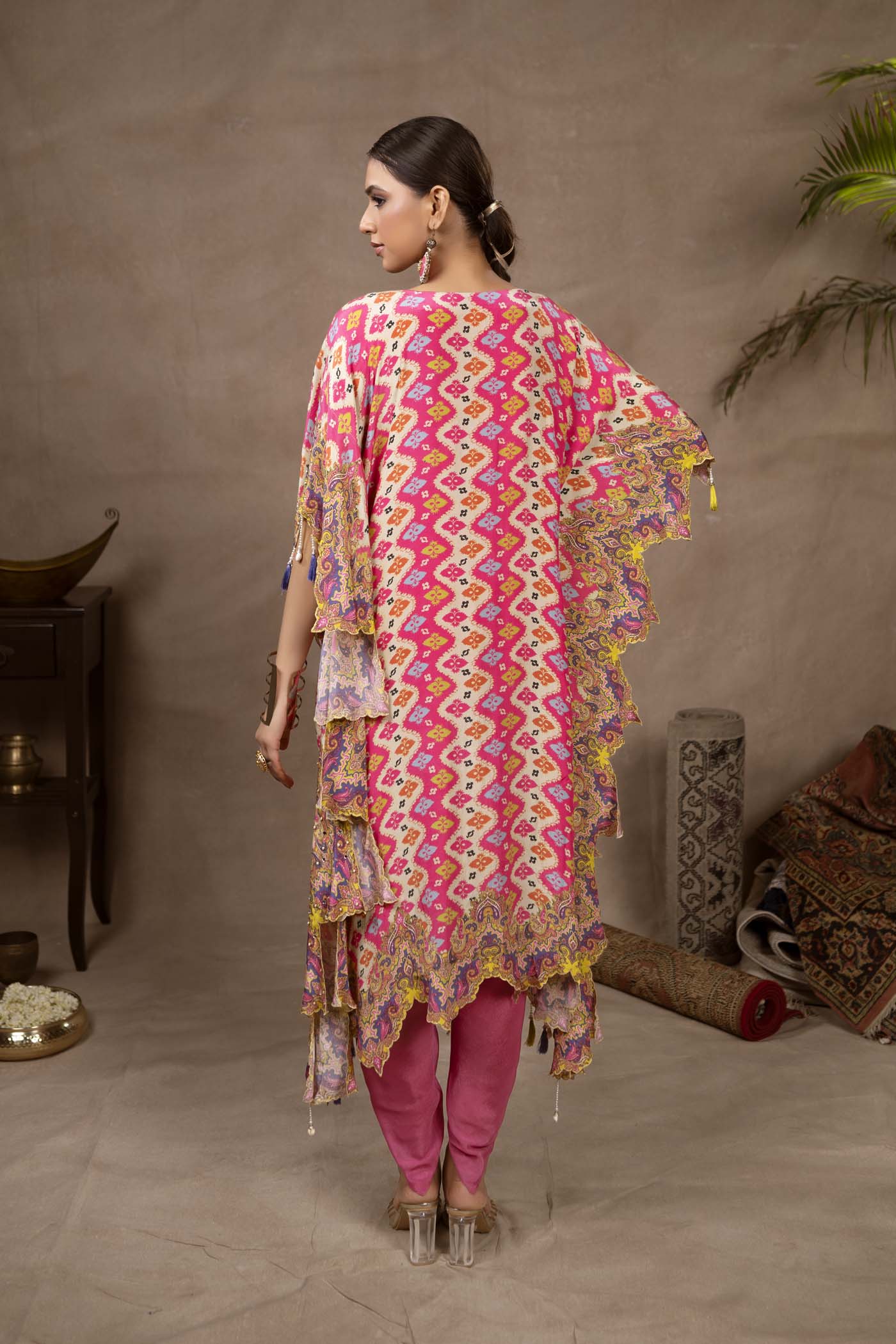 Irena Printed Crepe Kaftaan With Dhoti Pant Set