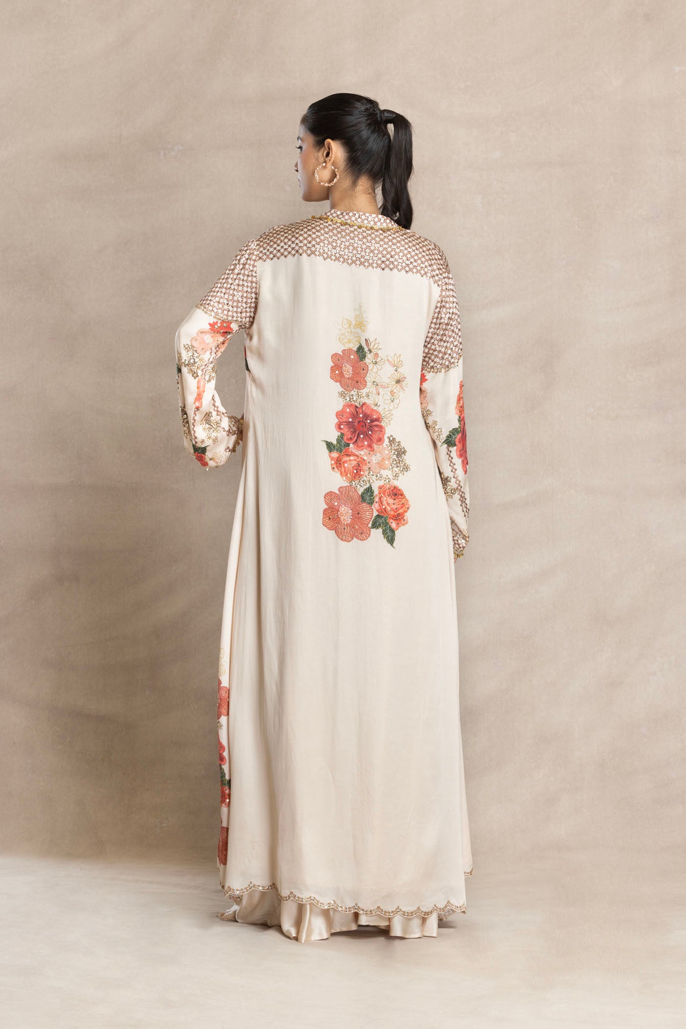 NISA Printed Bustier with Front-Open Jacket and Flared Palazzo