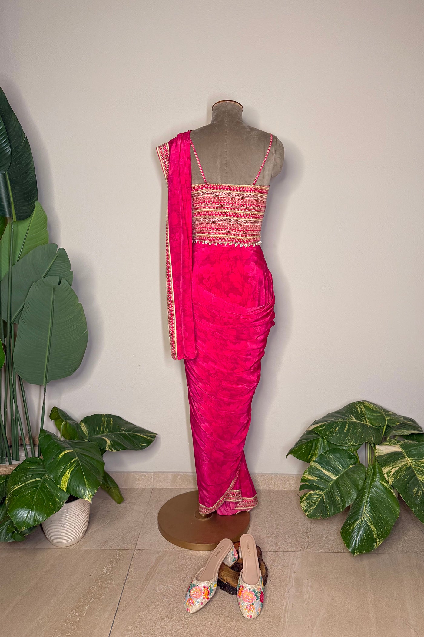 Gulnaar Printed Crepe Stitched Saree with Corset Blouse