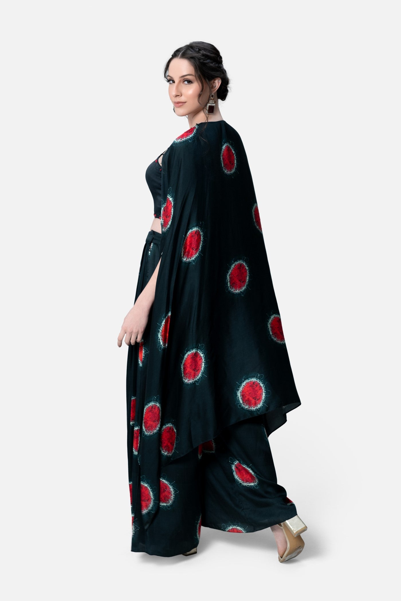 Nida Bustier Blouse And Palazzo Set With Printed Cape