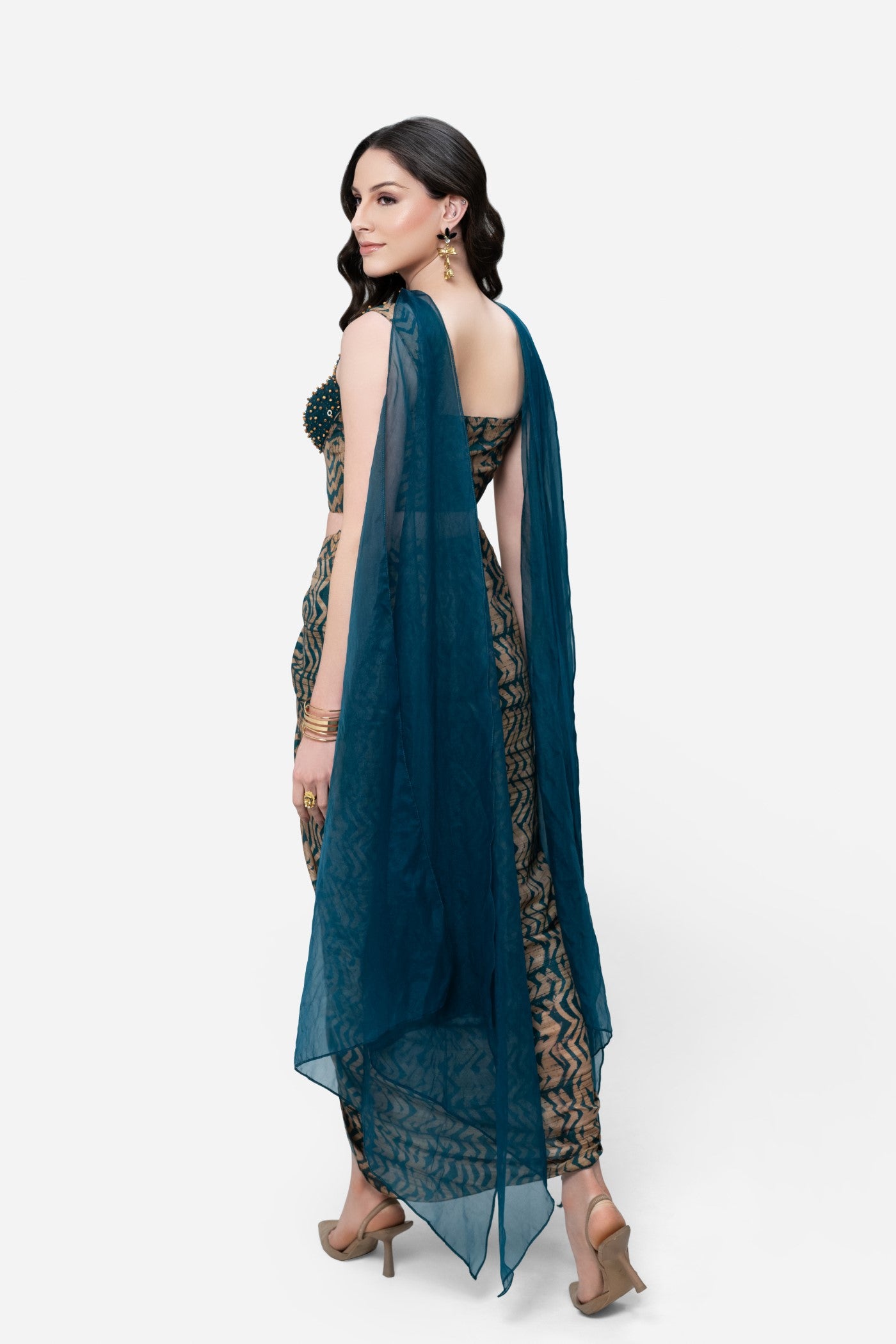 Teresa Printed Dhoti And Cami Blouse Set With Dupatta