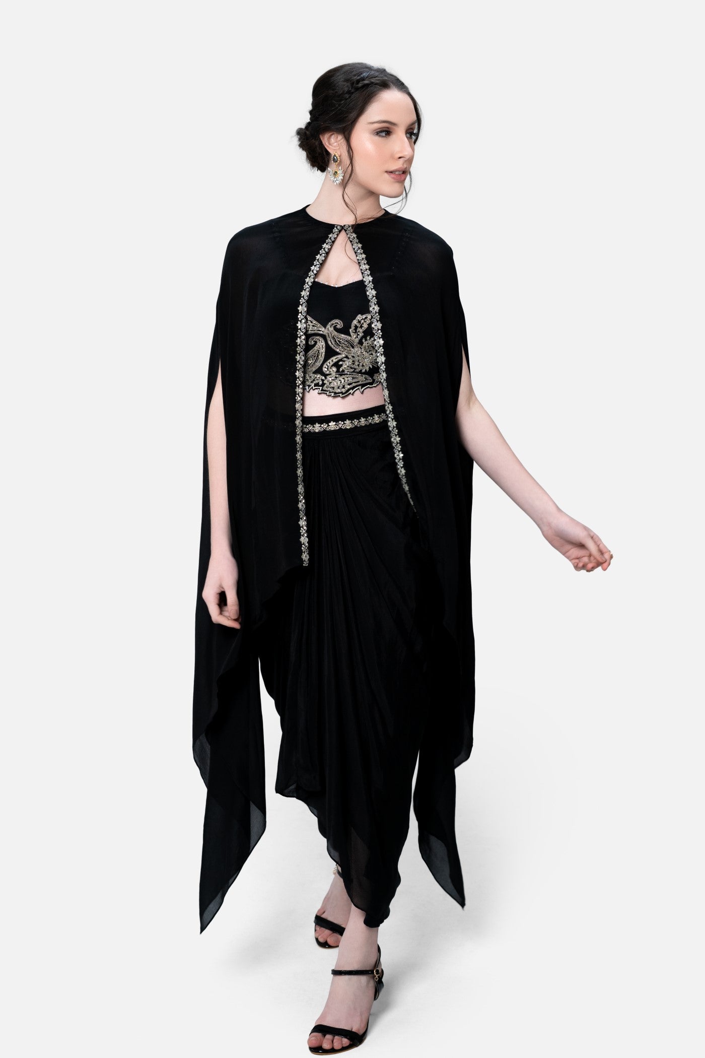 Mikayla Dhoti And Corset Blouse Set With Cape