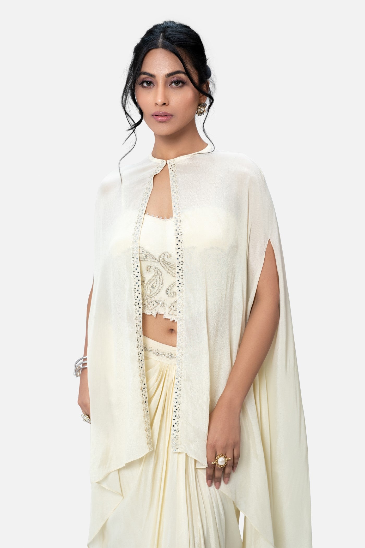 Mikayla Dhoti And Corset Blouse Set With Cape
