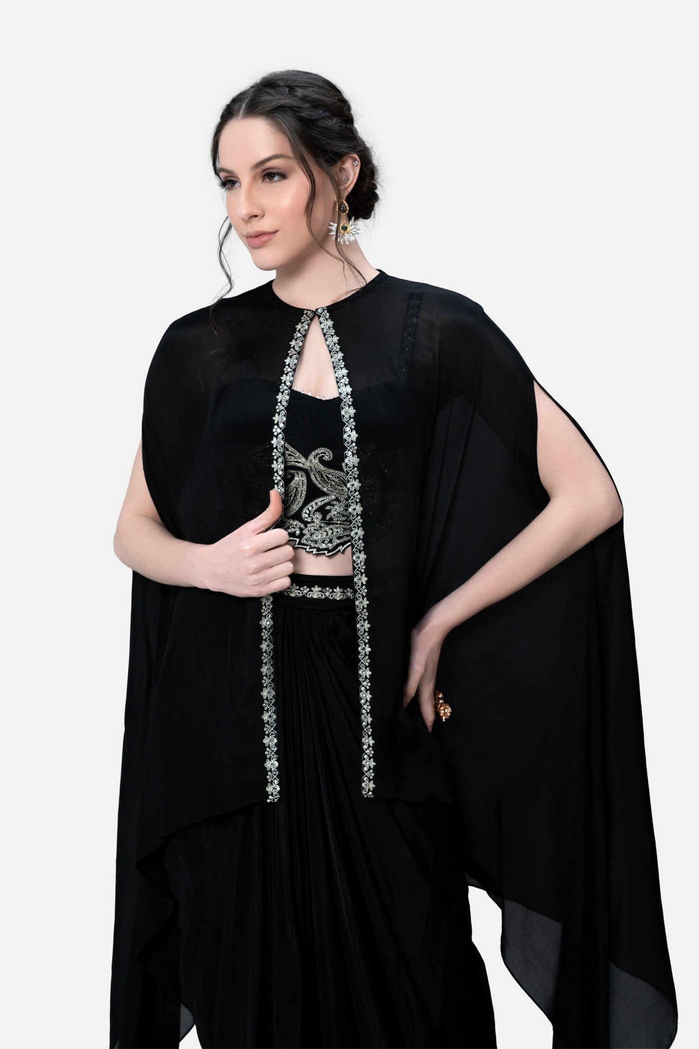 Mikayla Dhoti And Corset Blouse Set With Cape