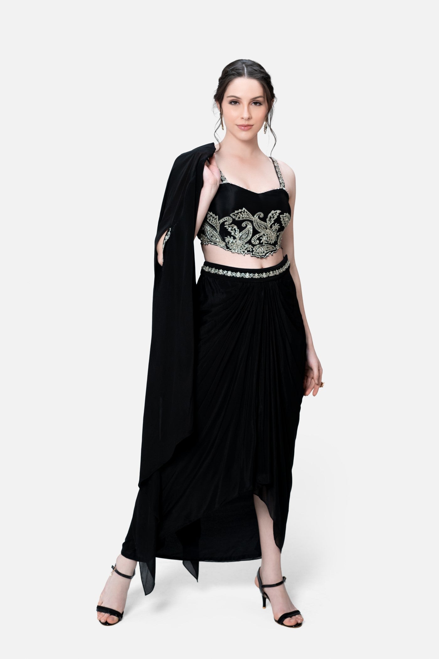 Mikayla Dhoti And Corset Blouse Set With Cape