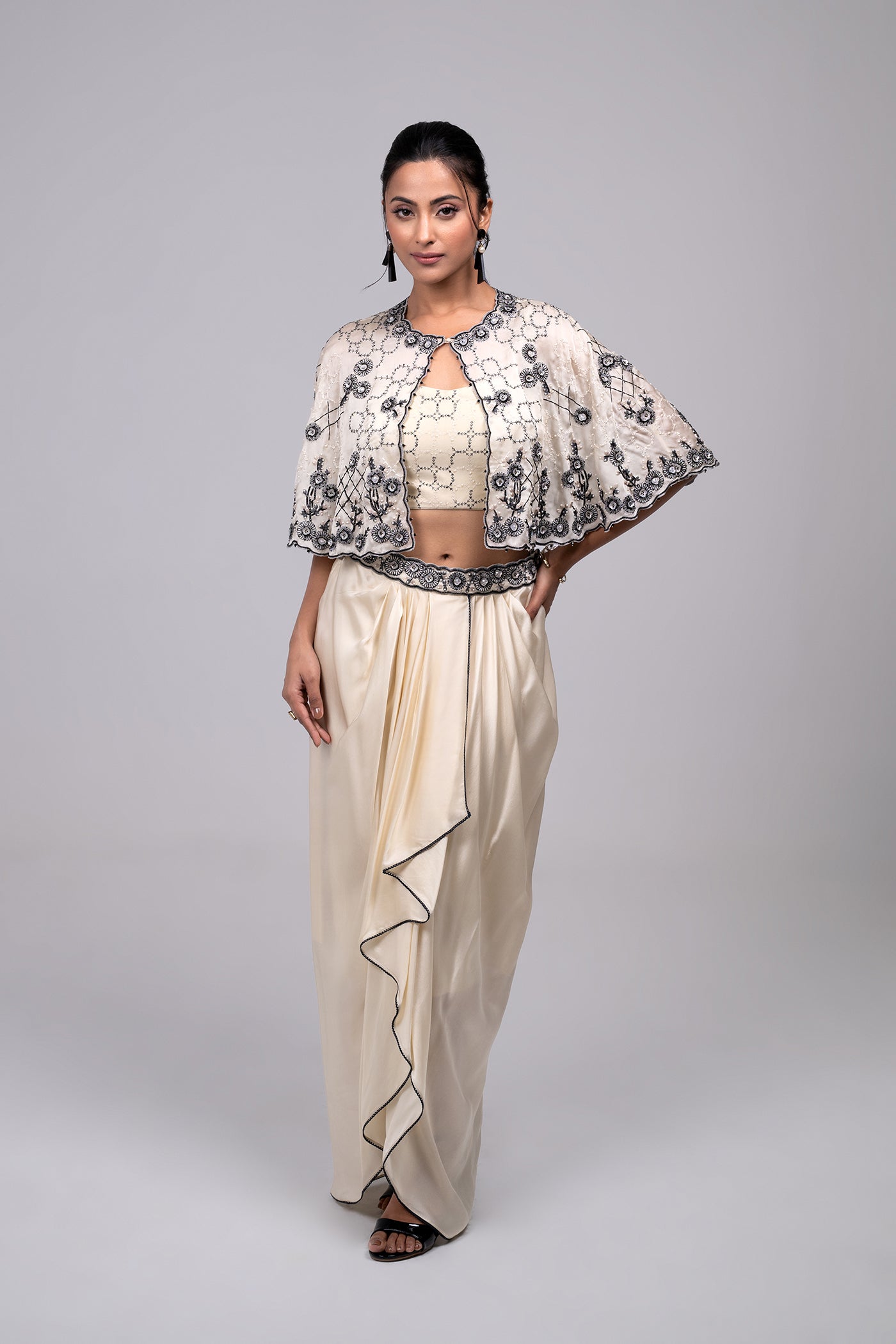Mystic Bustier, Short Cape And Drape Dhoti Set