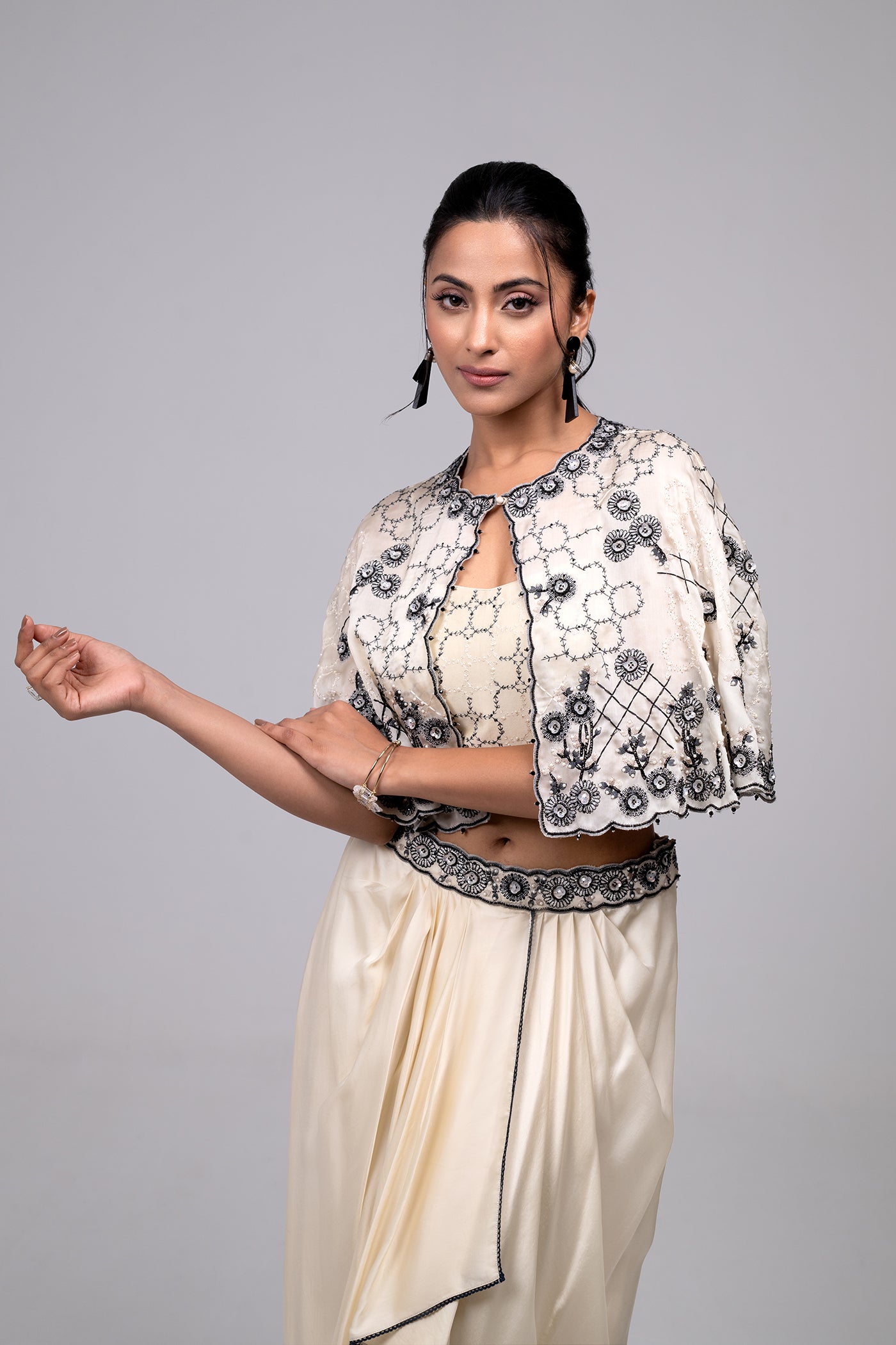 Mystic Bustier, Short Cape And Drape Dhoti Set