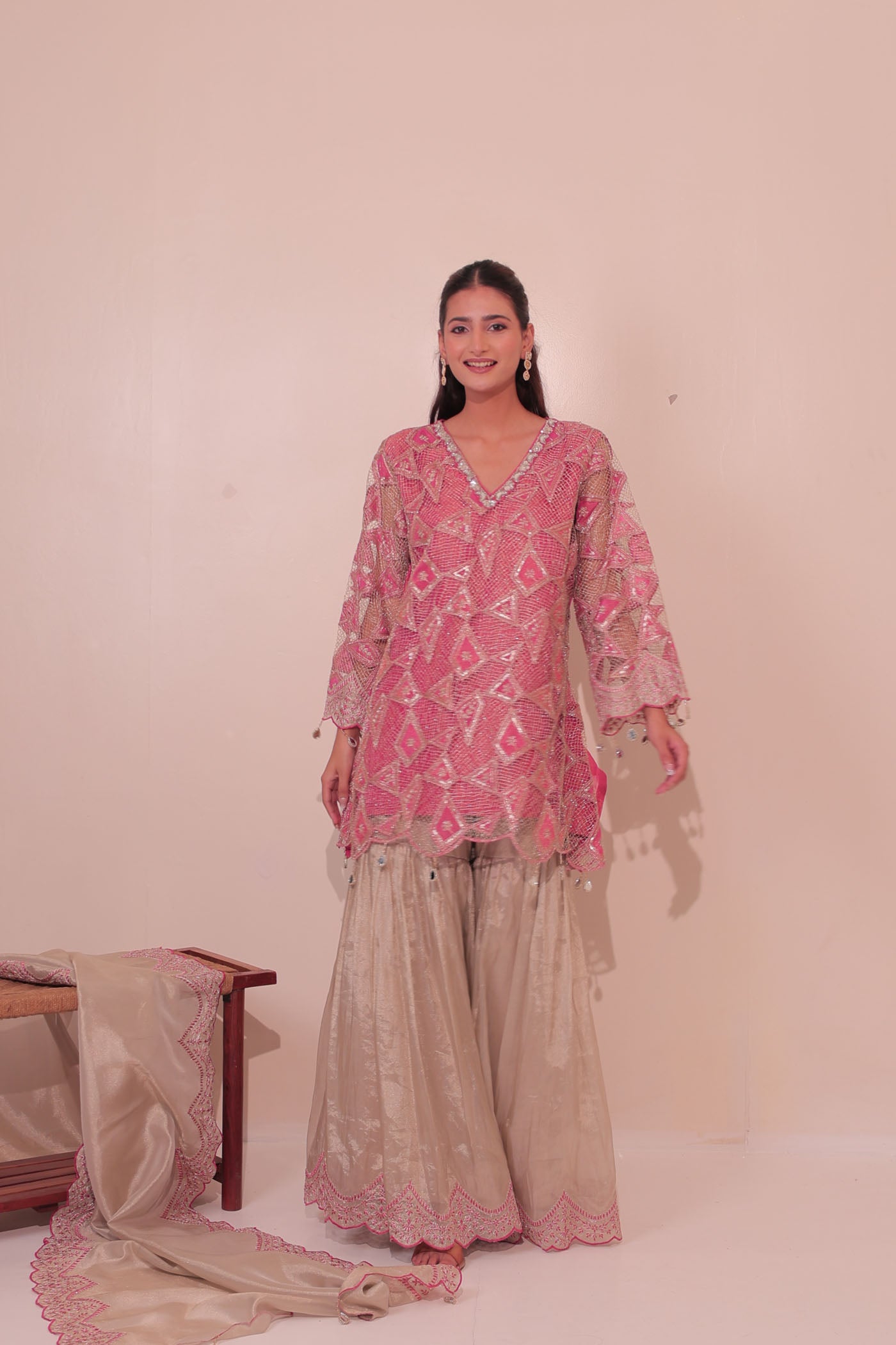 Iris Pink Sharara Suit Set With Dupatta