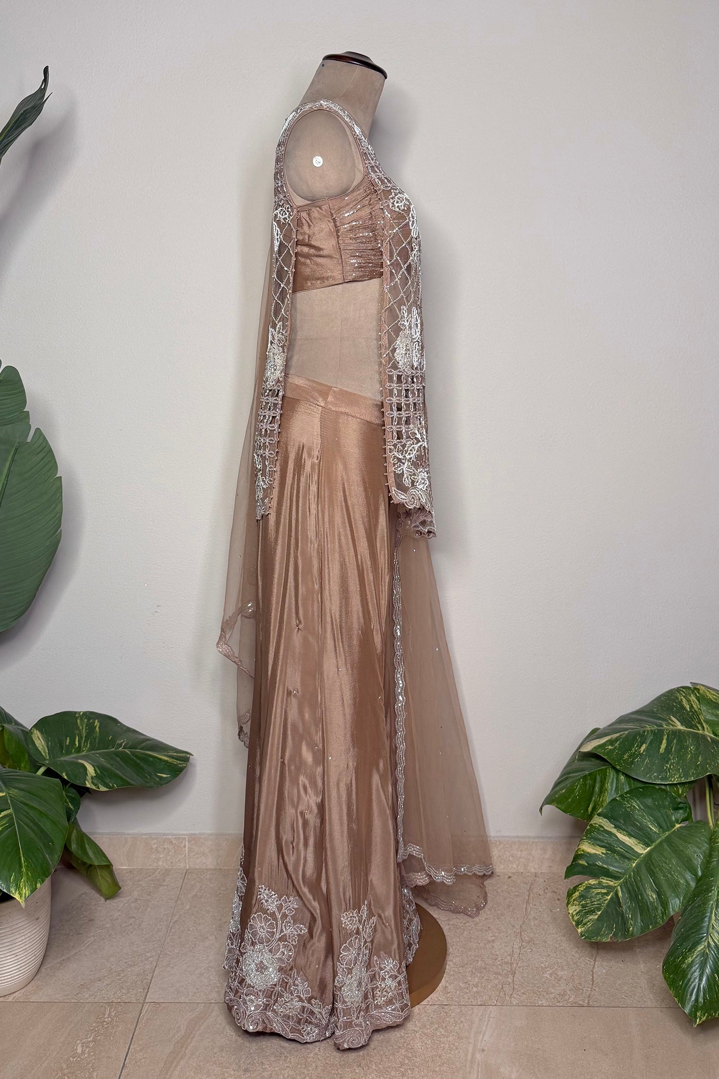 Aishani Asymmetric Kurta Top with Chinnon Palazzo and Net Dupatta