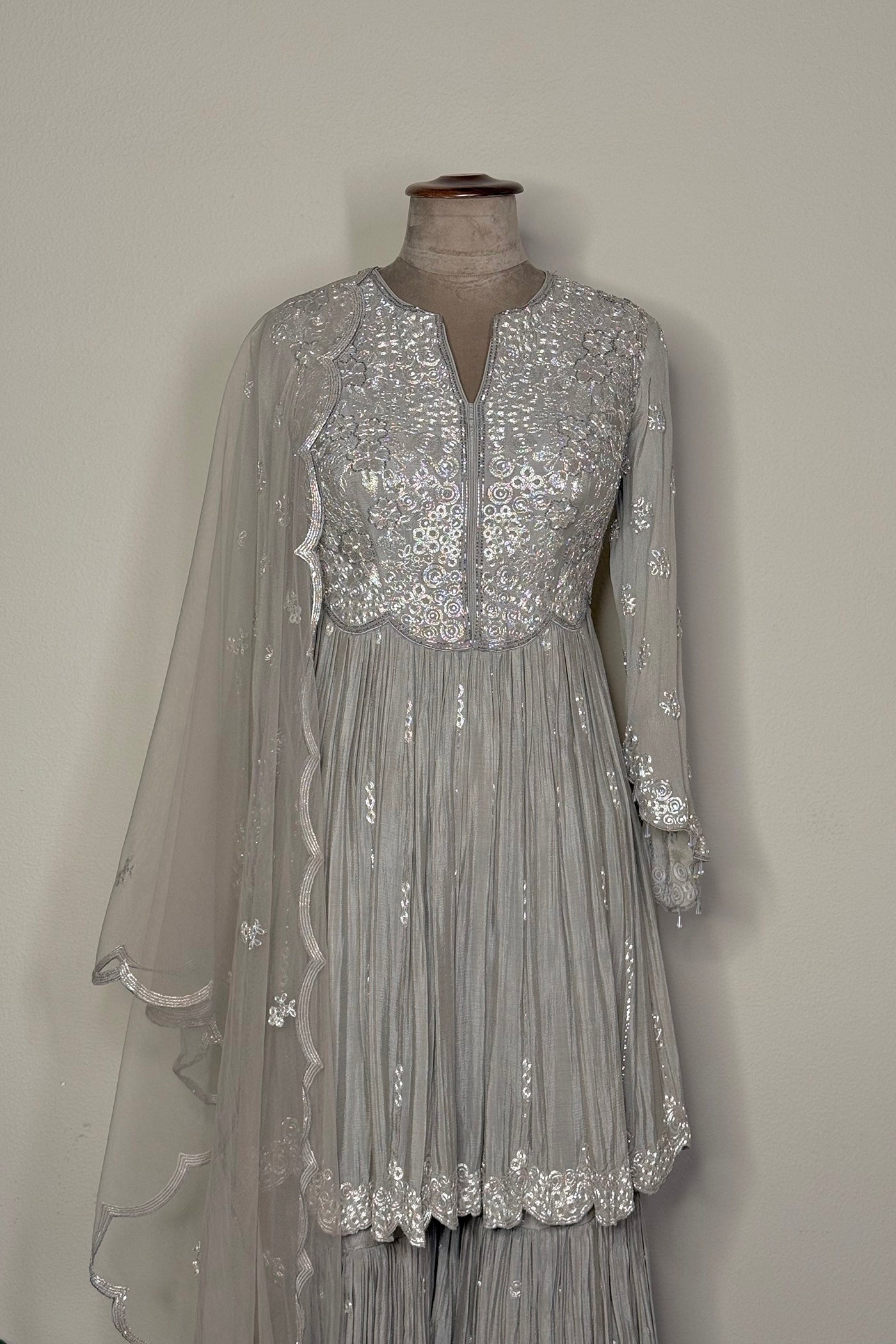 Mrunal Chinnon Gathered Short Kurta with Garara and Net Dupatta