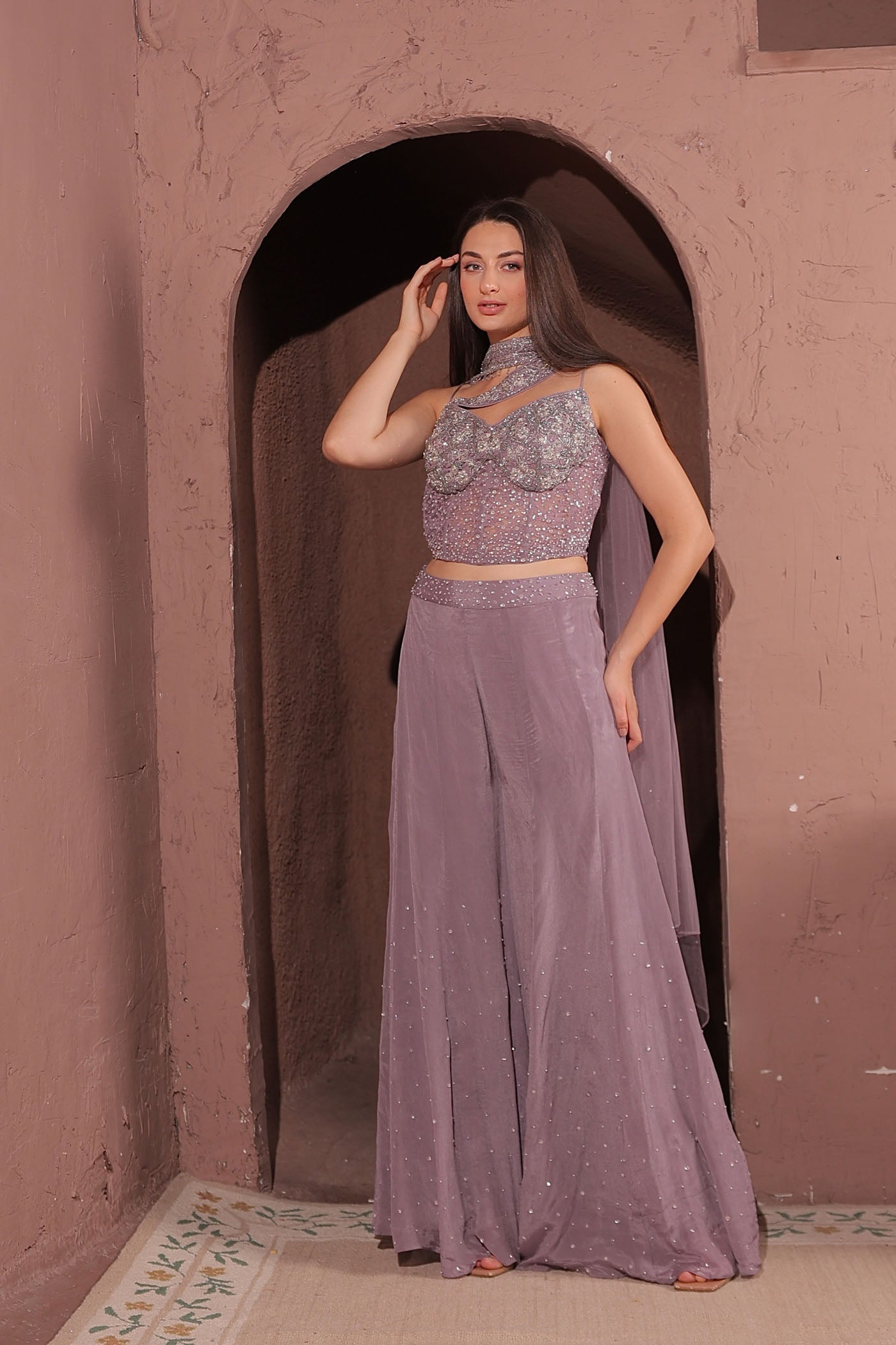 Elante Lavander Corset and Palazzo Set