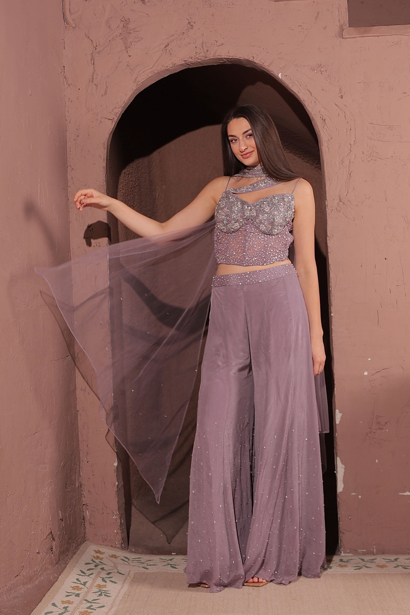 Elante Lavander Corset and Palazzo Set