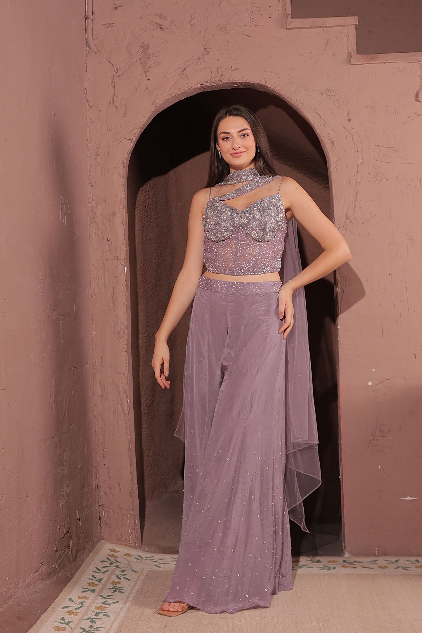 Elante Lavander Corset and Palazzo Set