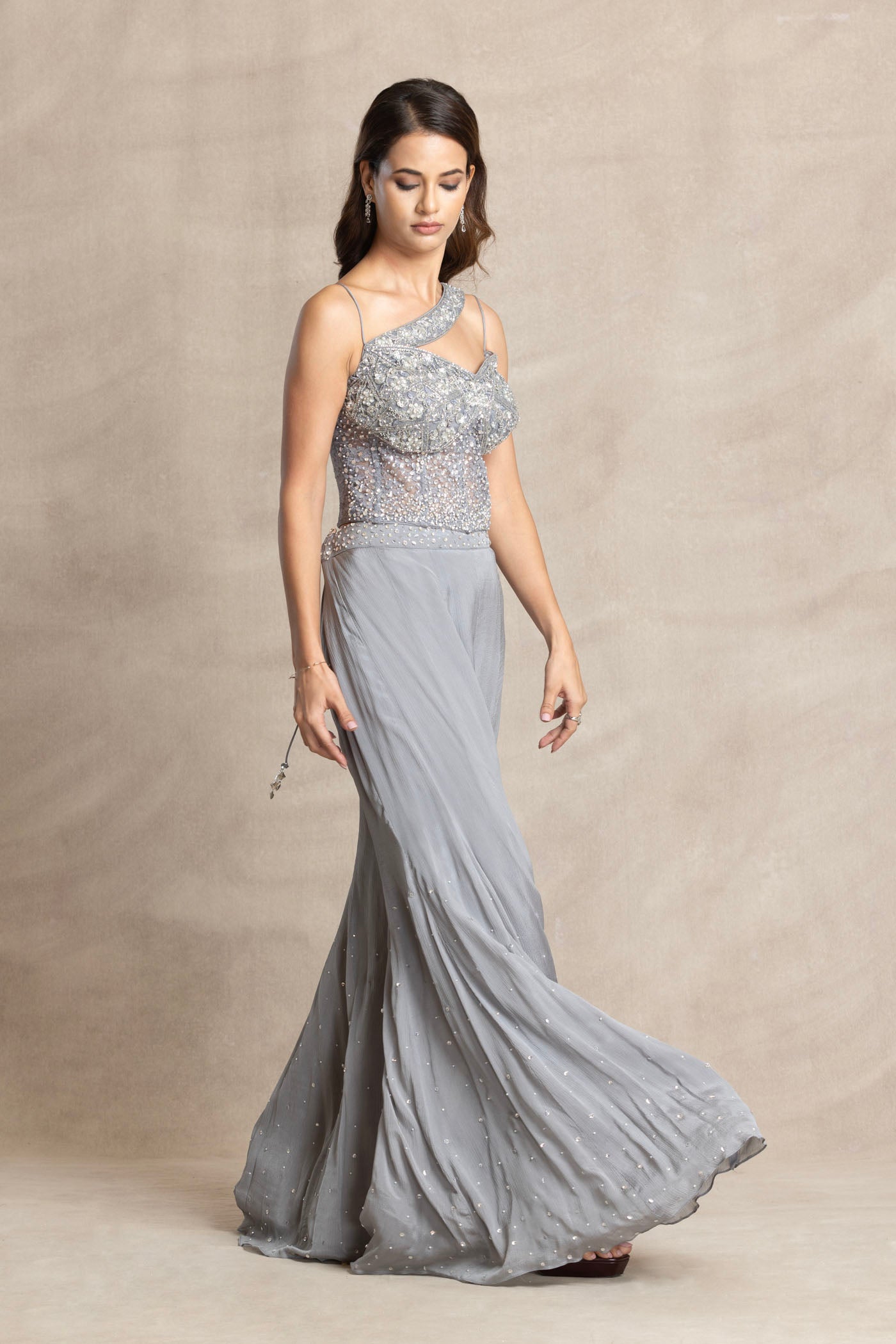 Elante Grey Corset and Palazzo Set