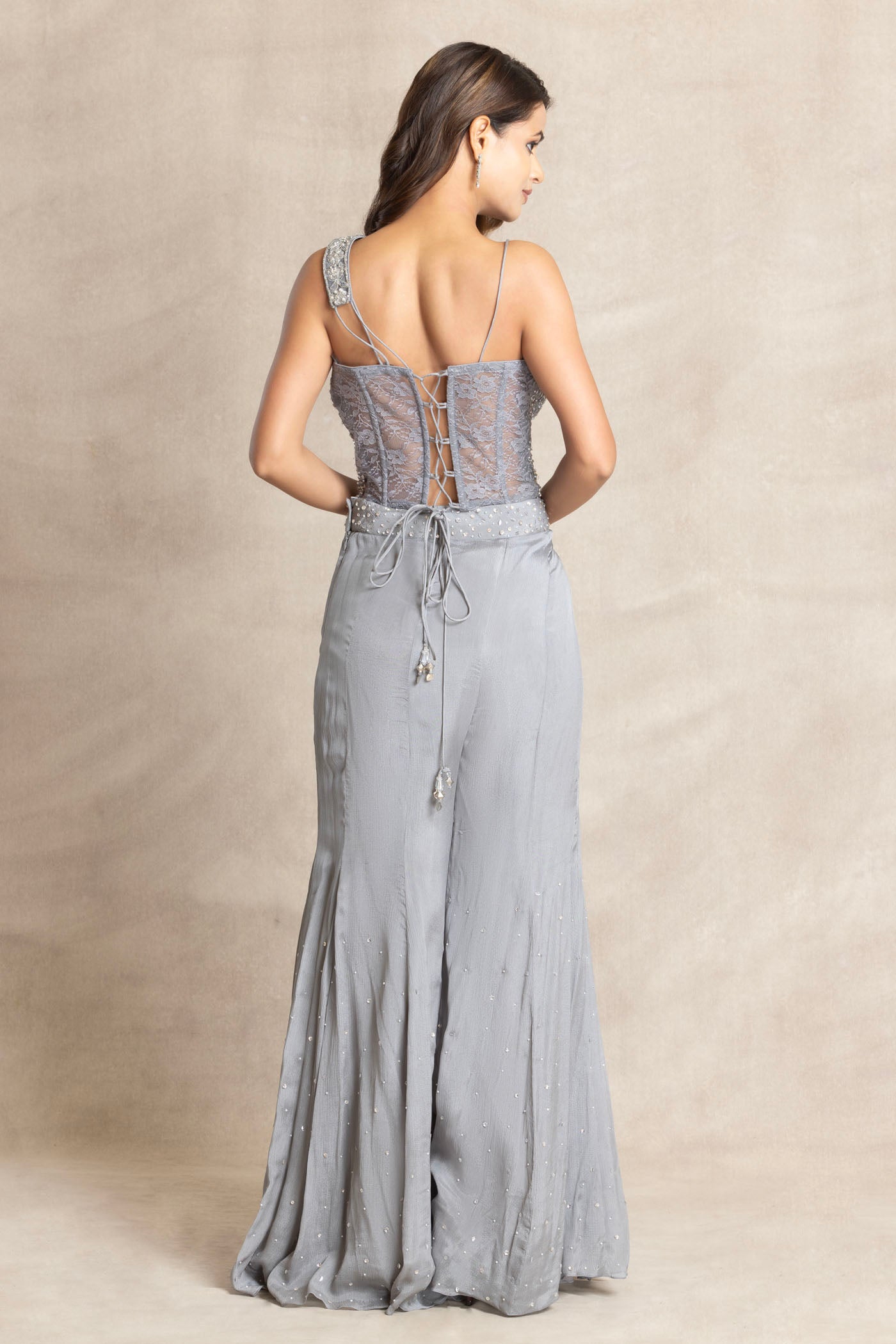 Elante Grey Corset and Palazzo Set