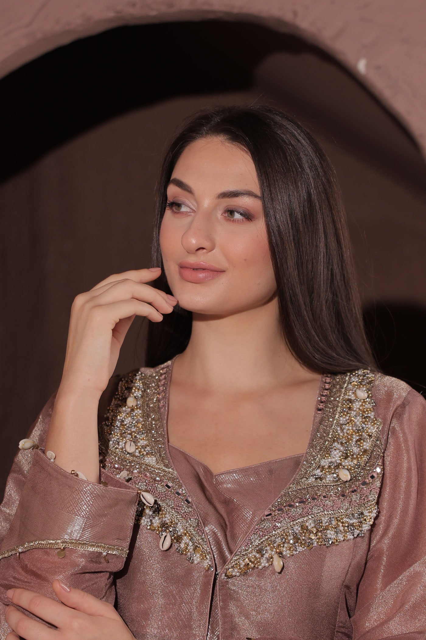 Azra Asymmetrical Palazzo with Short Blouse and Cape