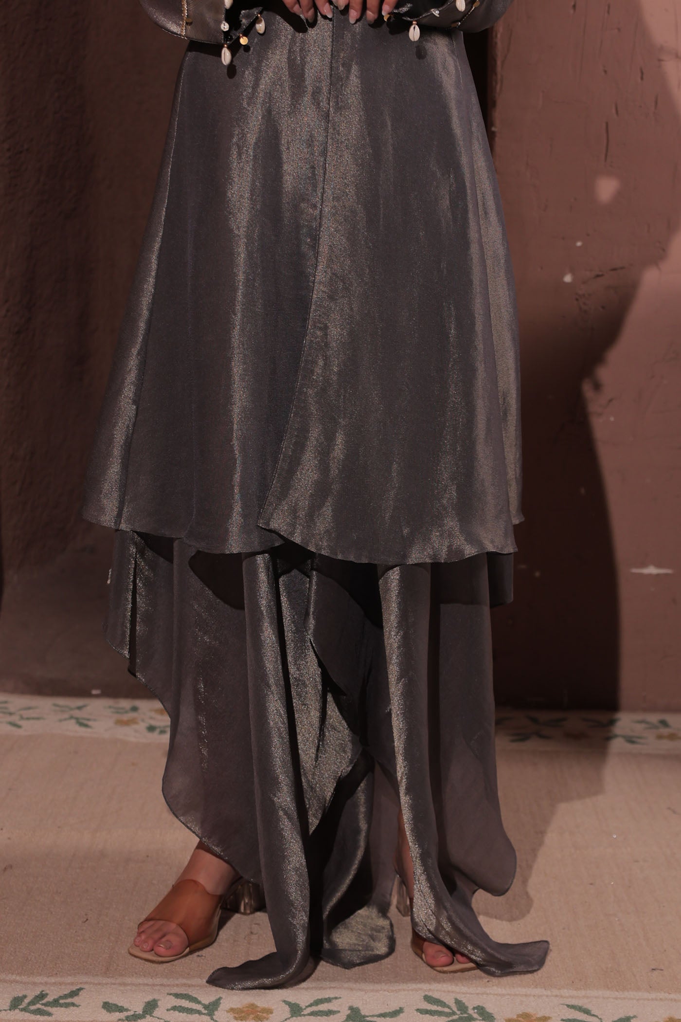 Azra Asymmetrical Palazzo with Short Blouse and Cape