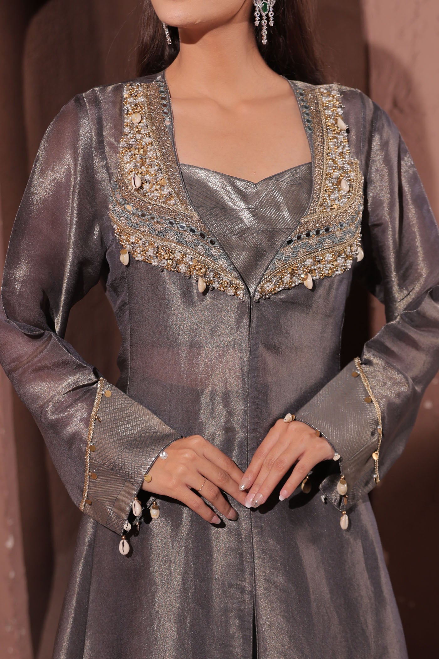 Azra Asymmetrical Palazzo with Short Blouse and Cape