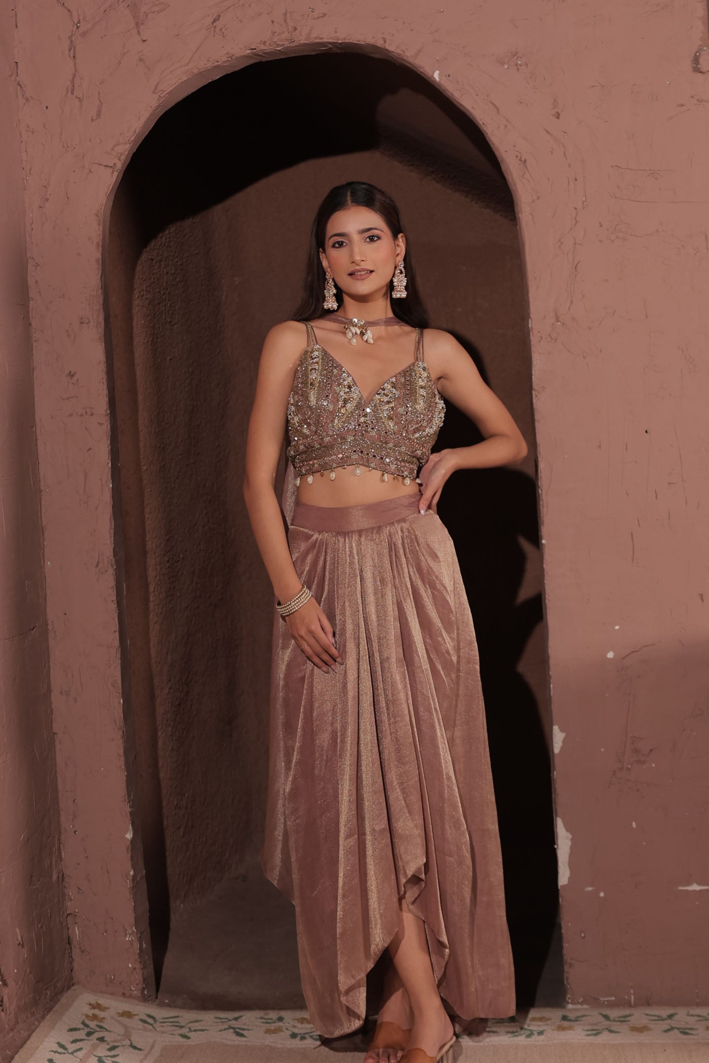 Anouk Drape Dhoti with Blouse and neck band dupatta
