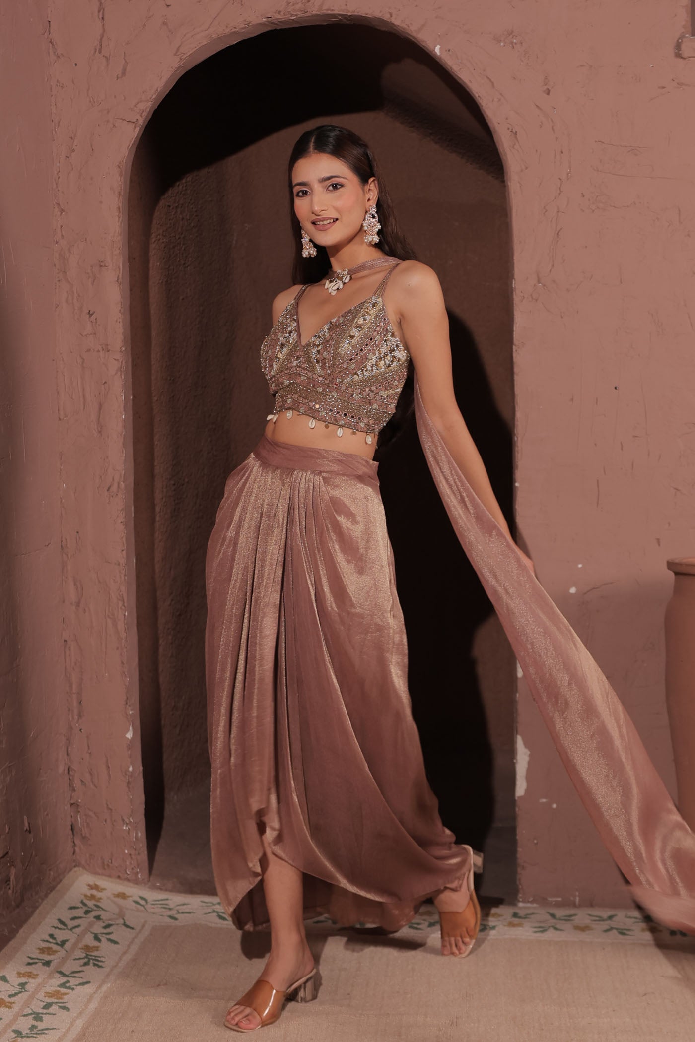 Anouk Drape Dhoti with Blouse and neck band dupatta