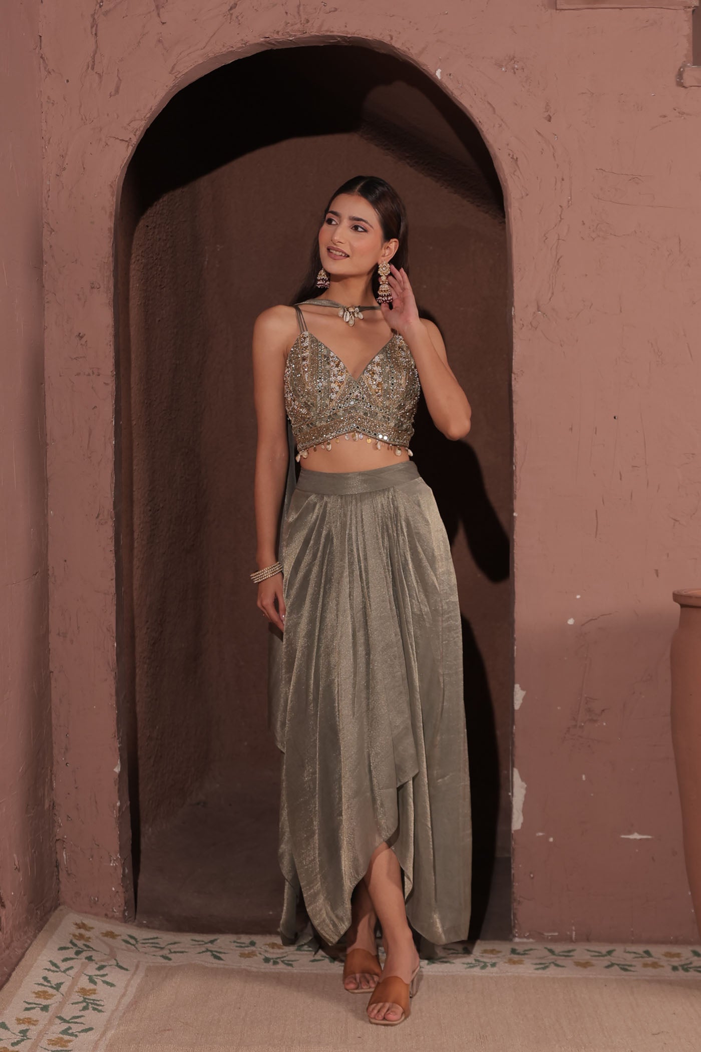 Anouk Drape Dhoti with Blouse and neck band dupatta
