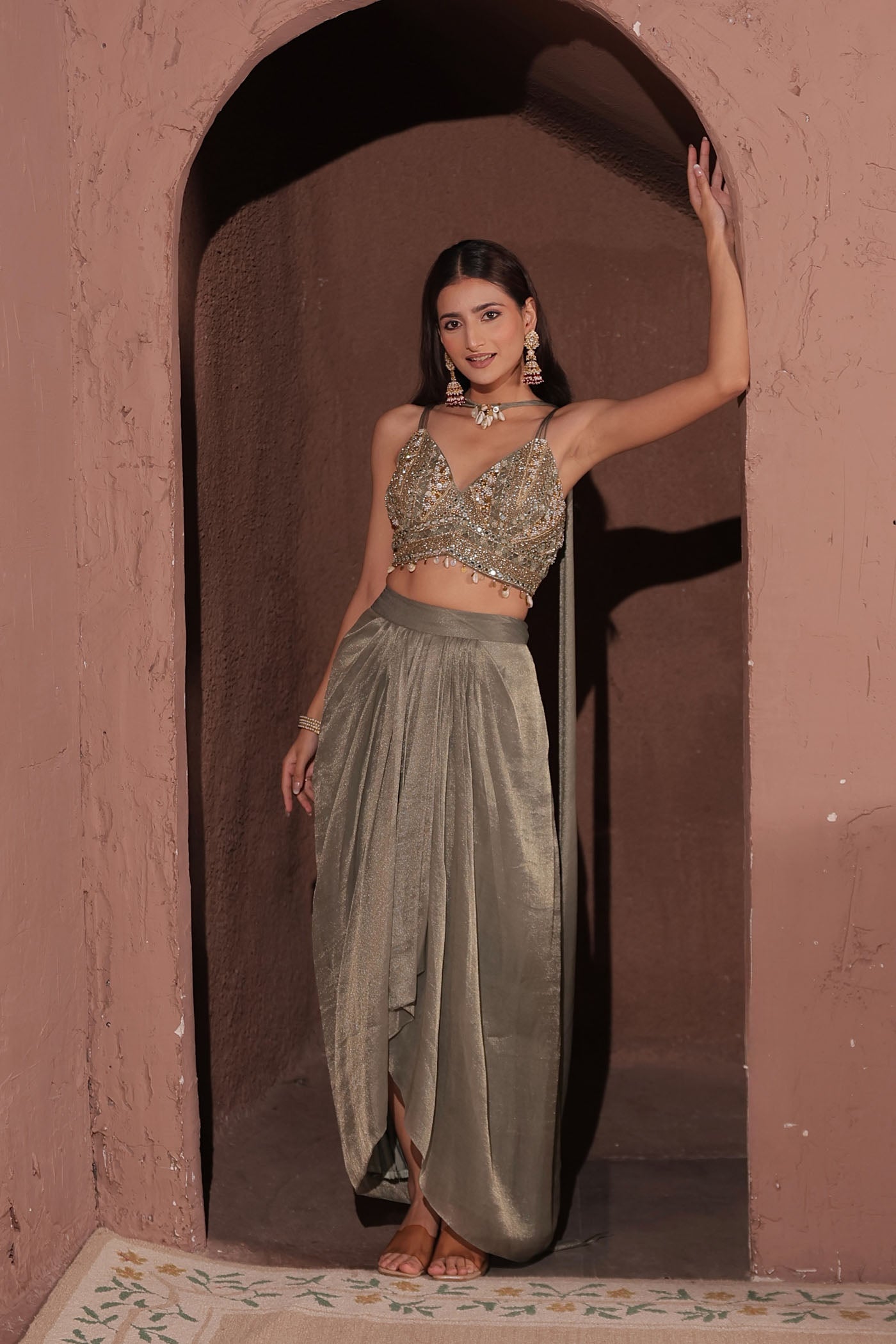 Anouk Drape Dhoti with Blouse and neck band dupatta