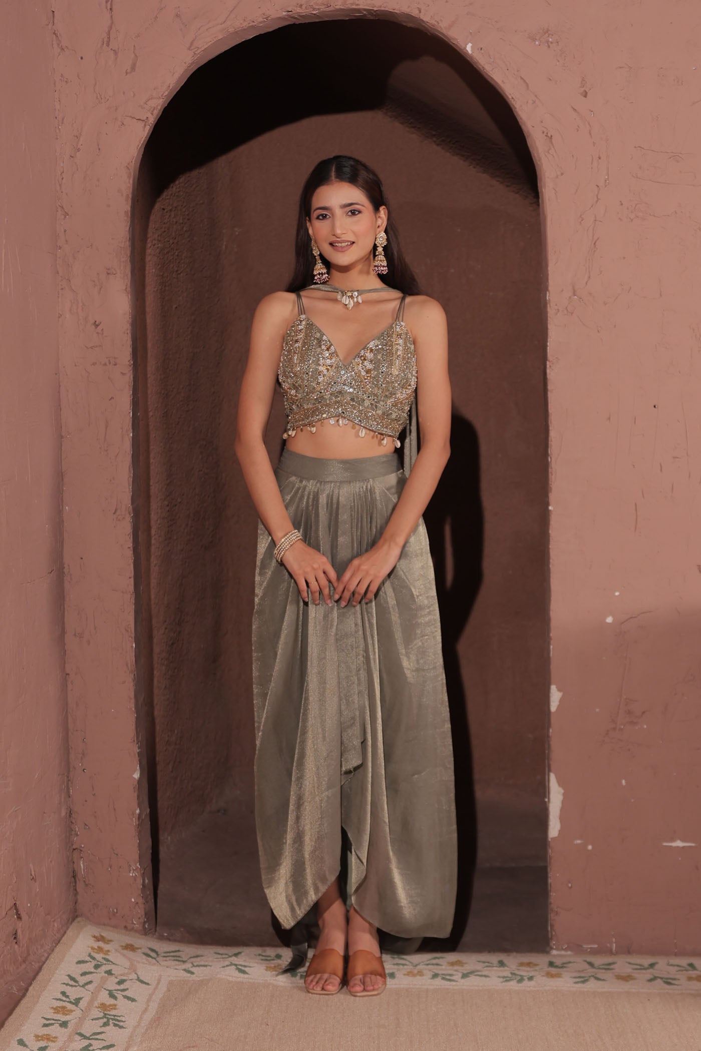 Anouk Drape Dhoti with Blouse and neck band dupatta