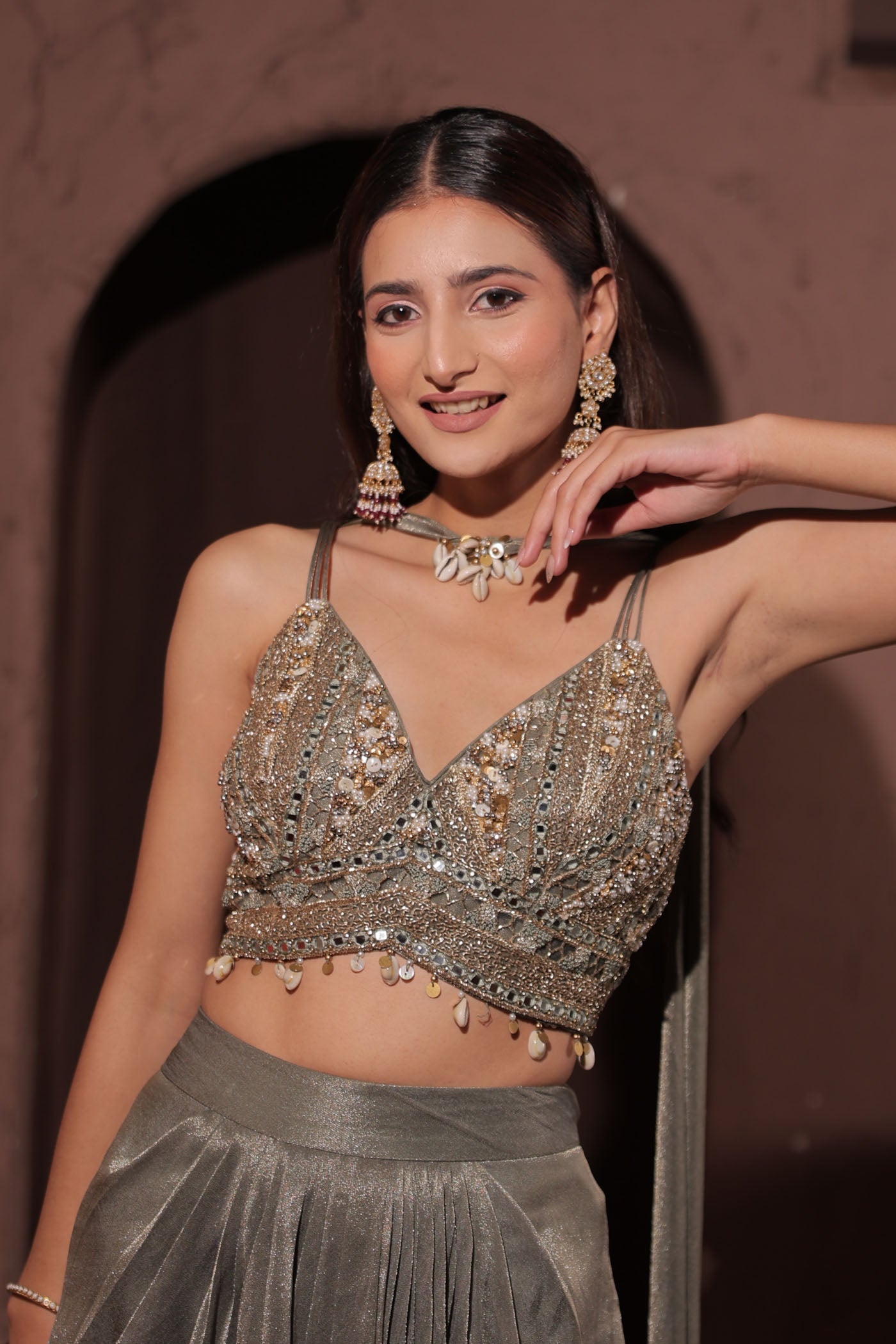 Anouk Drape Dhoti with Blouse and neck band dupatta