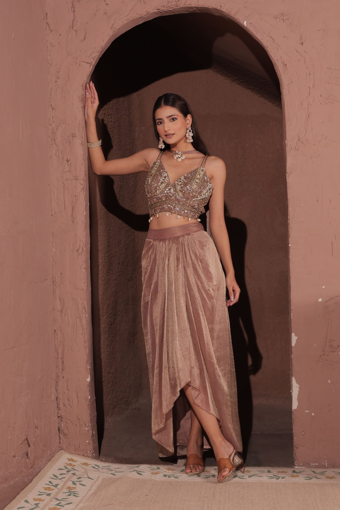 Anouk Drape Dhoti with Blouse and neck band dupatta