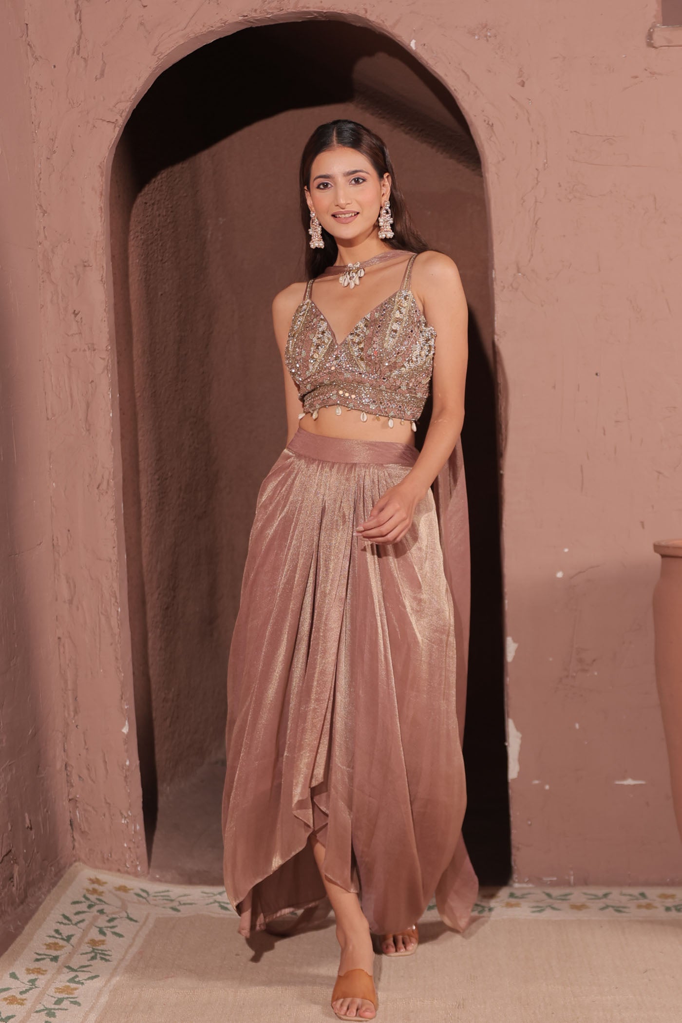 Anouk Drape Dhoti with Blouse and neck band dupatta