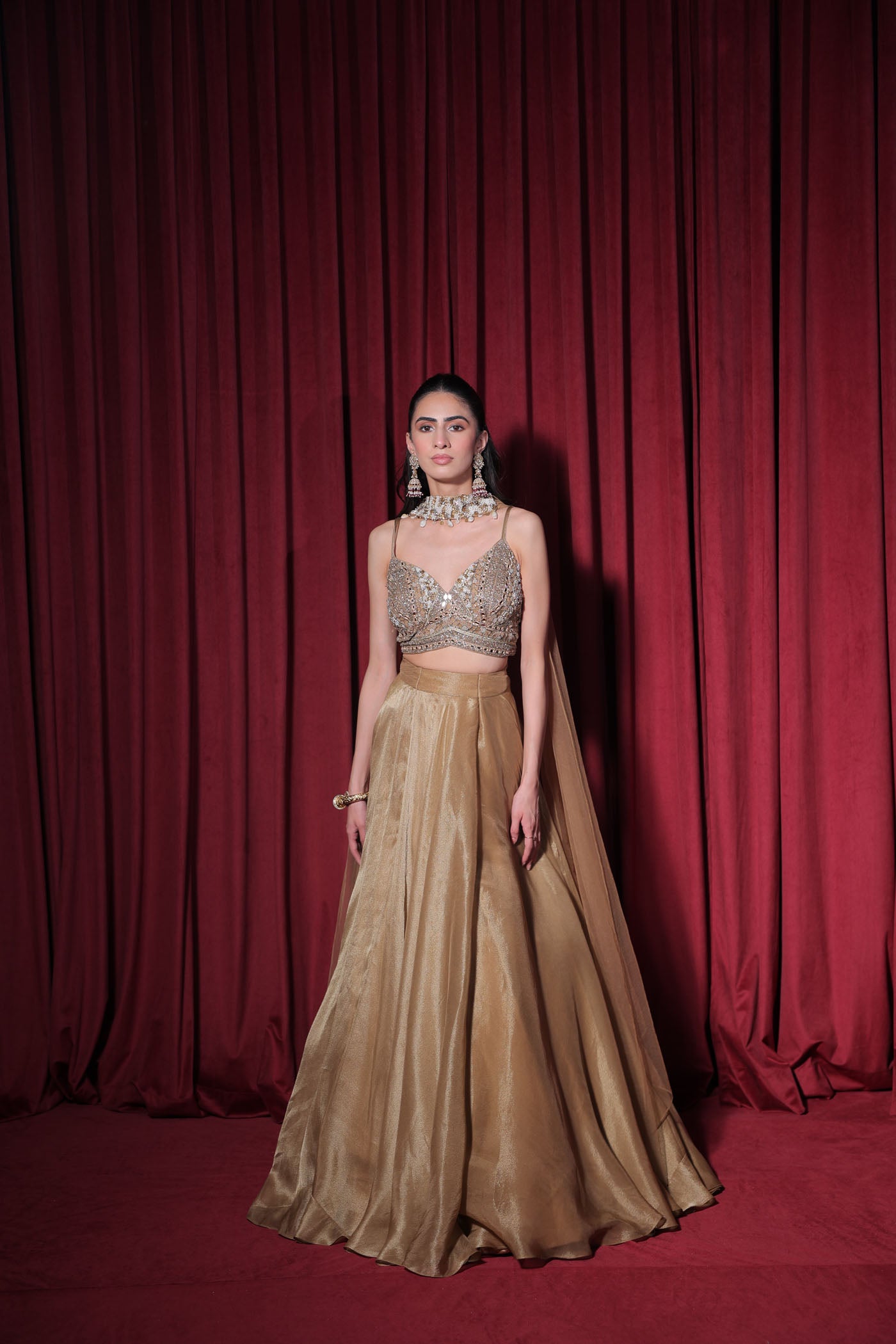 Ayana Skirt with Short Blouse and Choker Dupatta