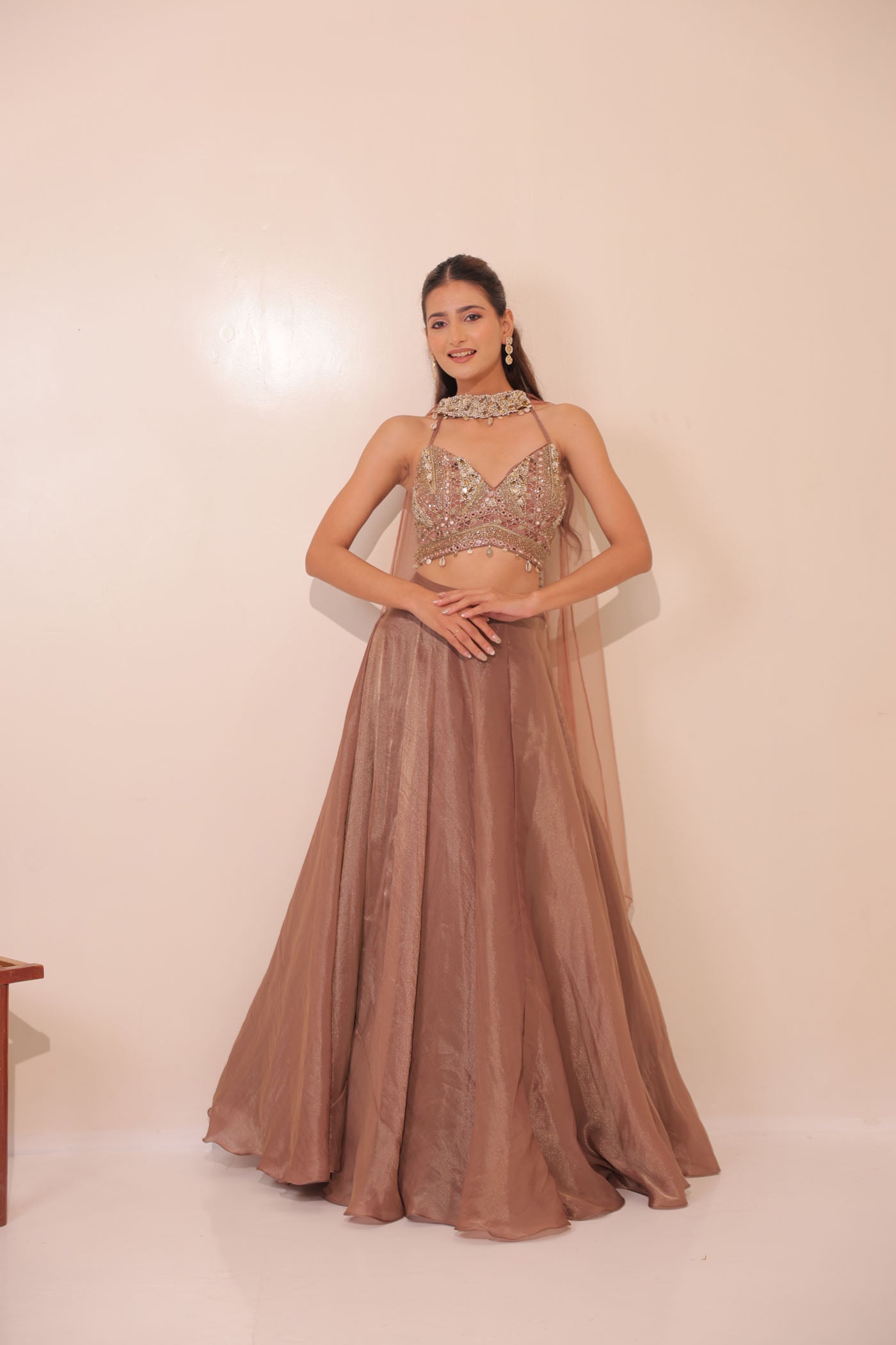 Ayana Skirt with Short Blouse and Choker Dupatta