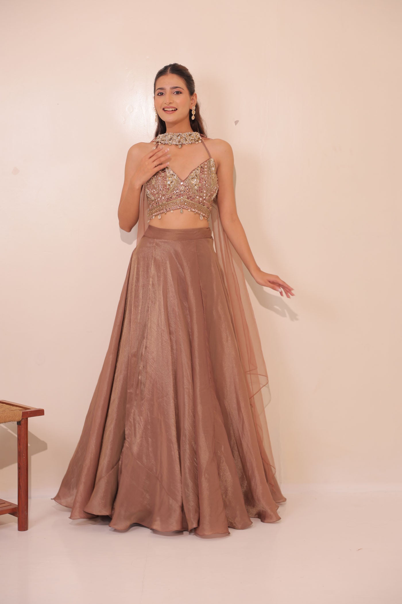 Ayana Skirt with Short Blouse and Choker Dupatta