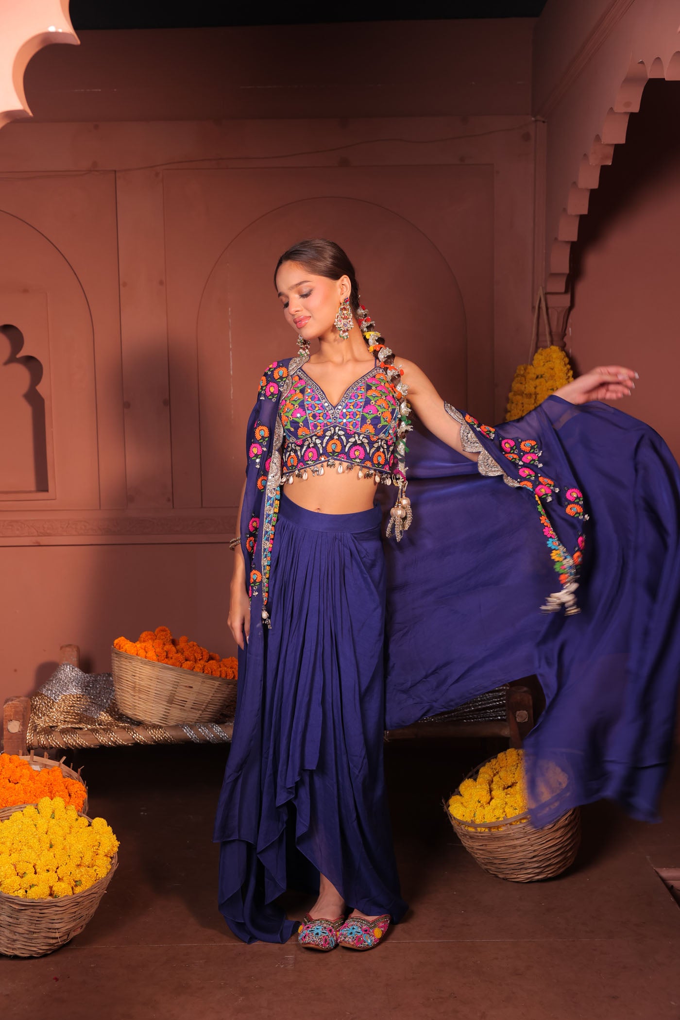 Vanya Drape Dhoti with Short Blouse and Cape