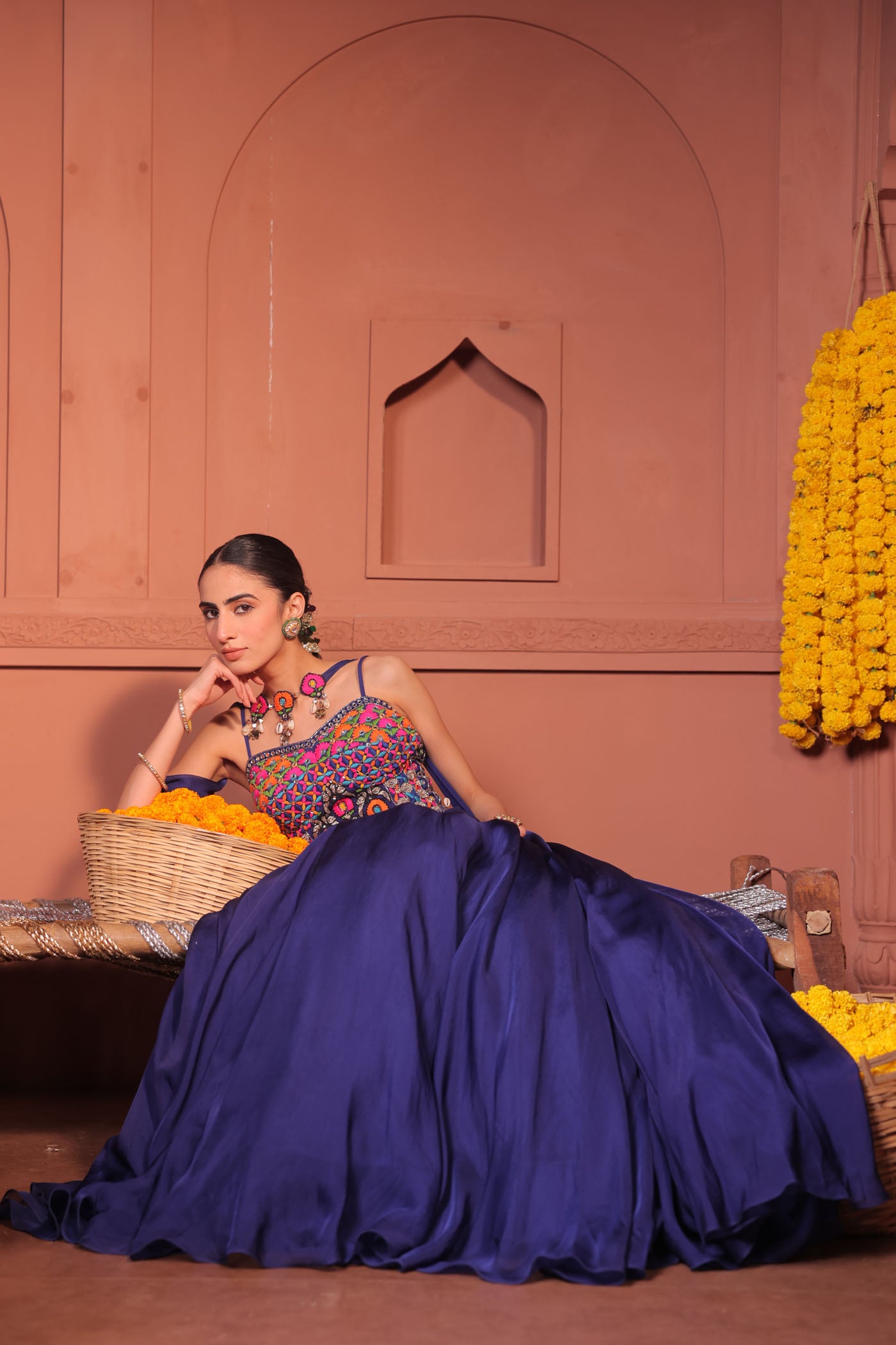 Meheriya Short Blouse with Skirt