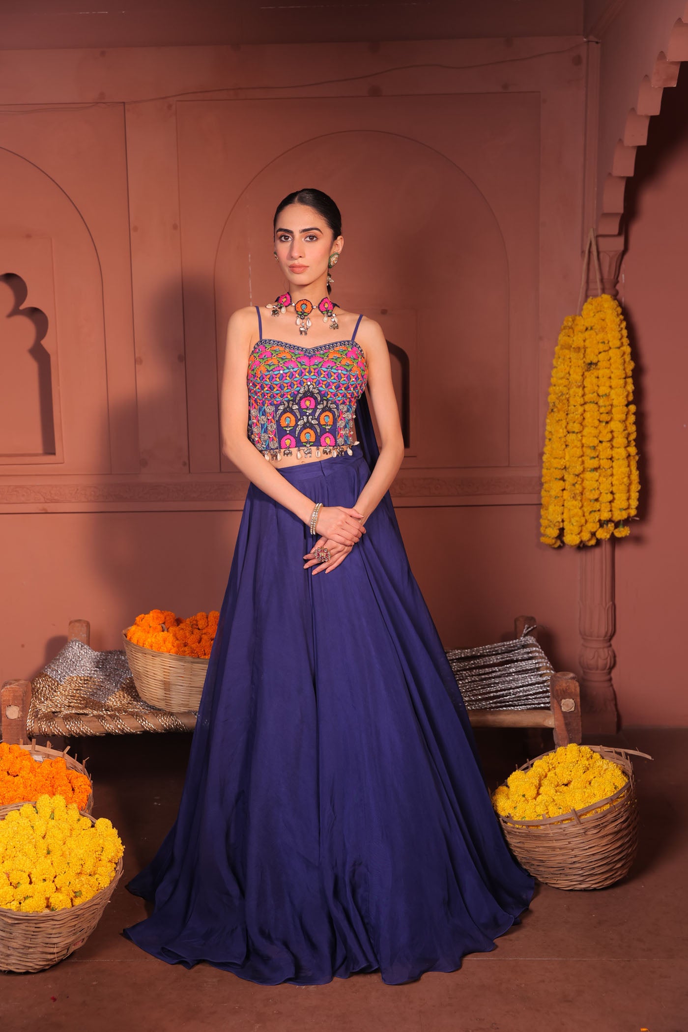 Meheriya Short Blouse with Skirt