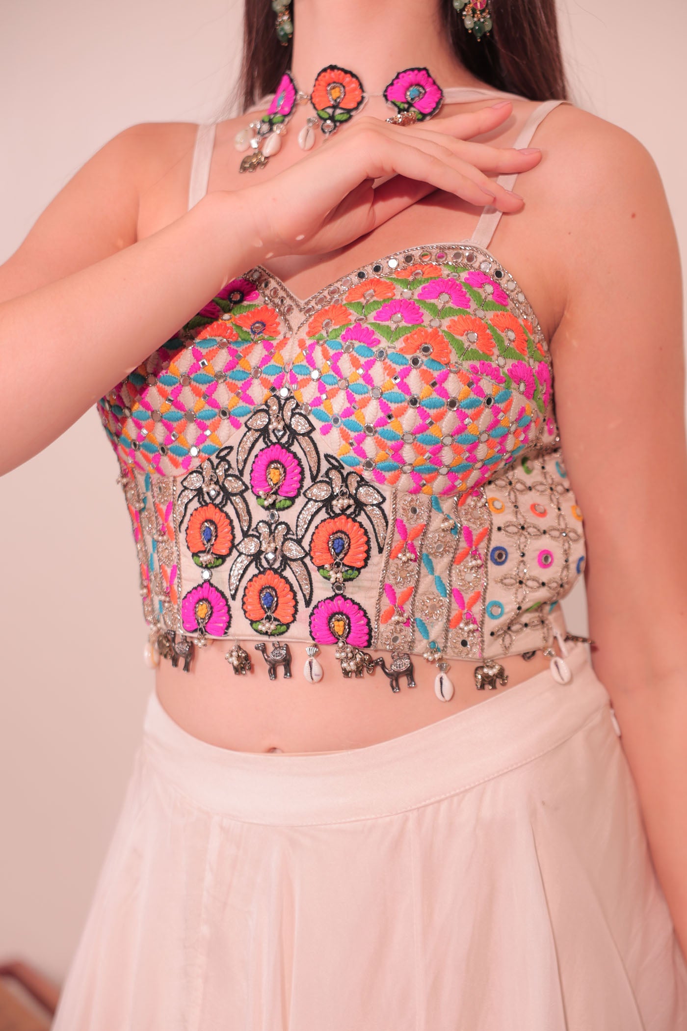 Meheriya Short Blouse with Skirt