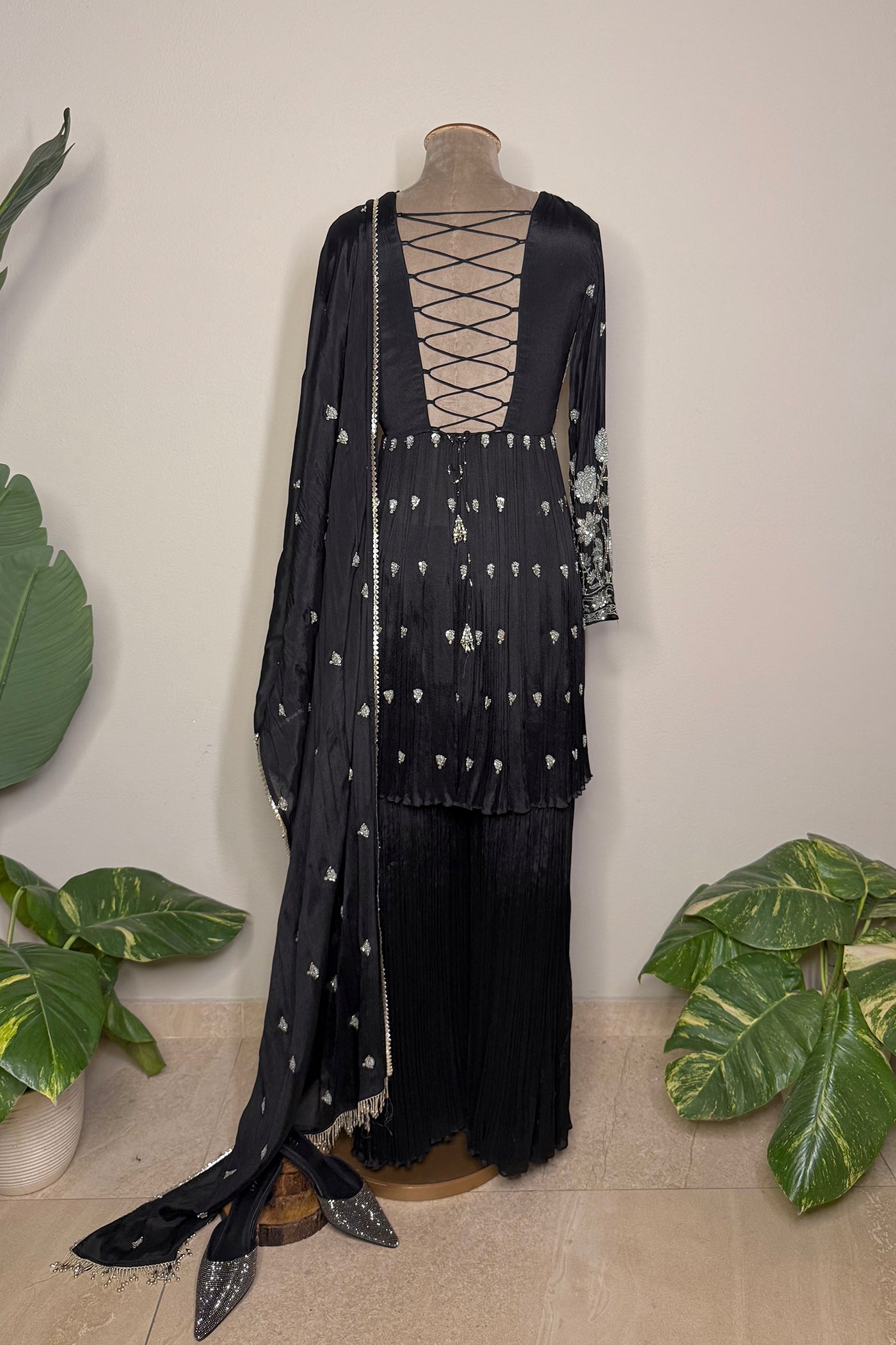 Tanishka Short Gathered Kurta with Garara and Chinnon Dupatta