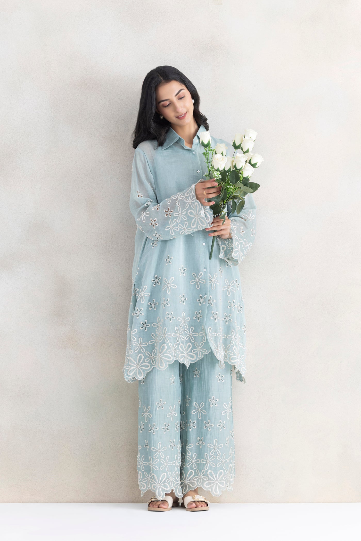Ivory Cutwork Palazzo Set