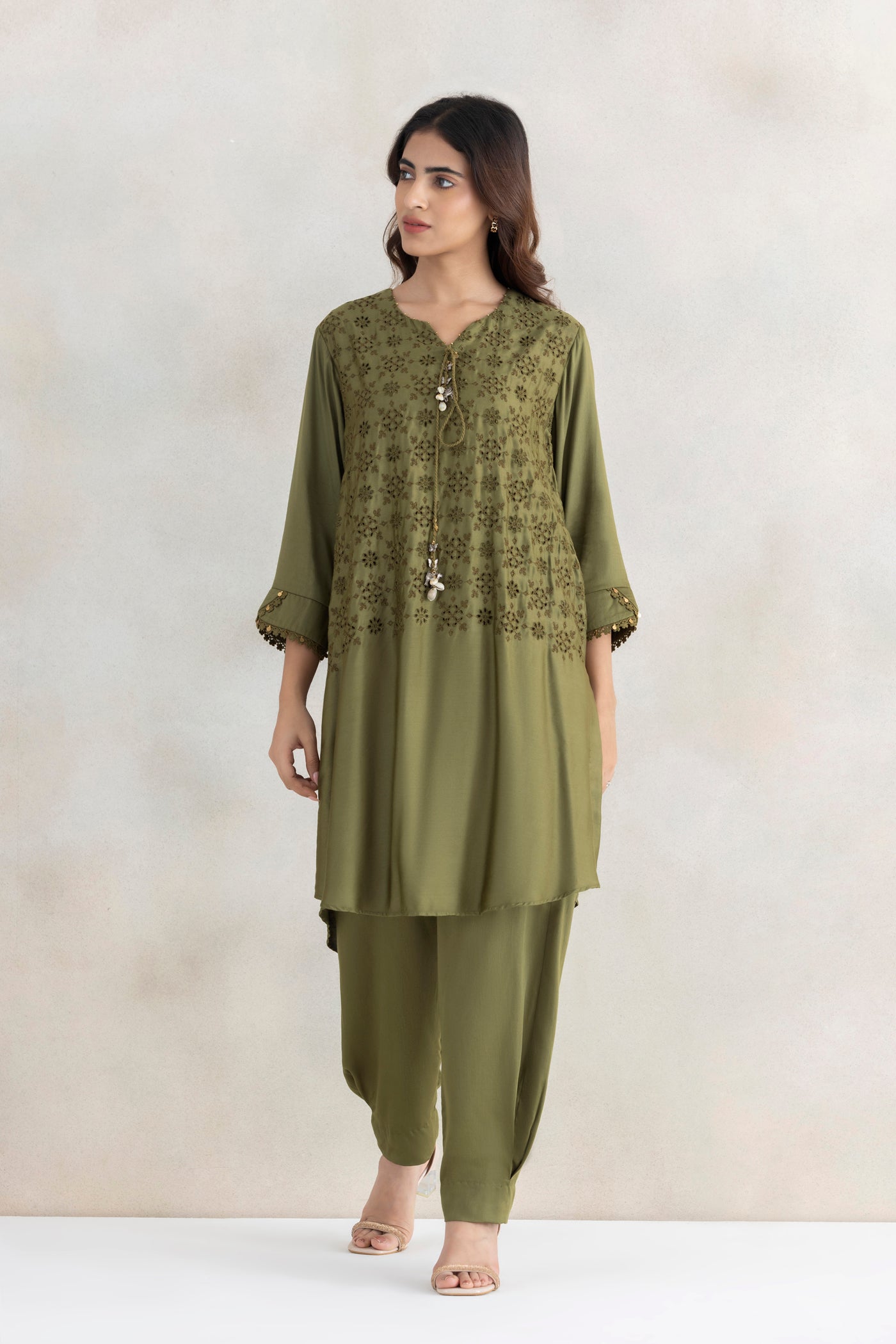 Satin Tassel Kurta Set