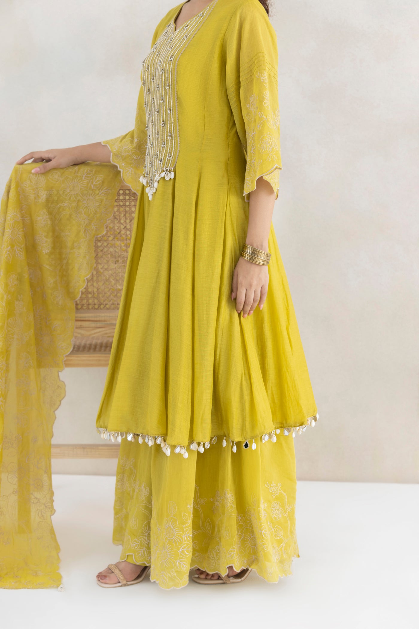 Butter Yellow Mirror Anarkali Set