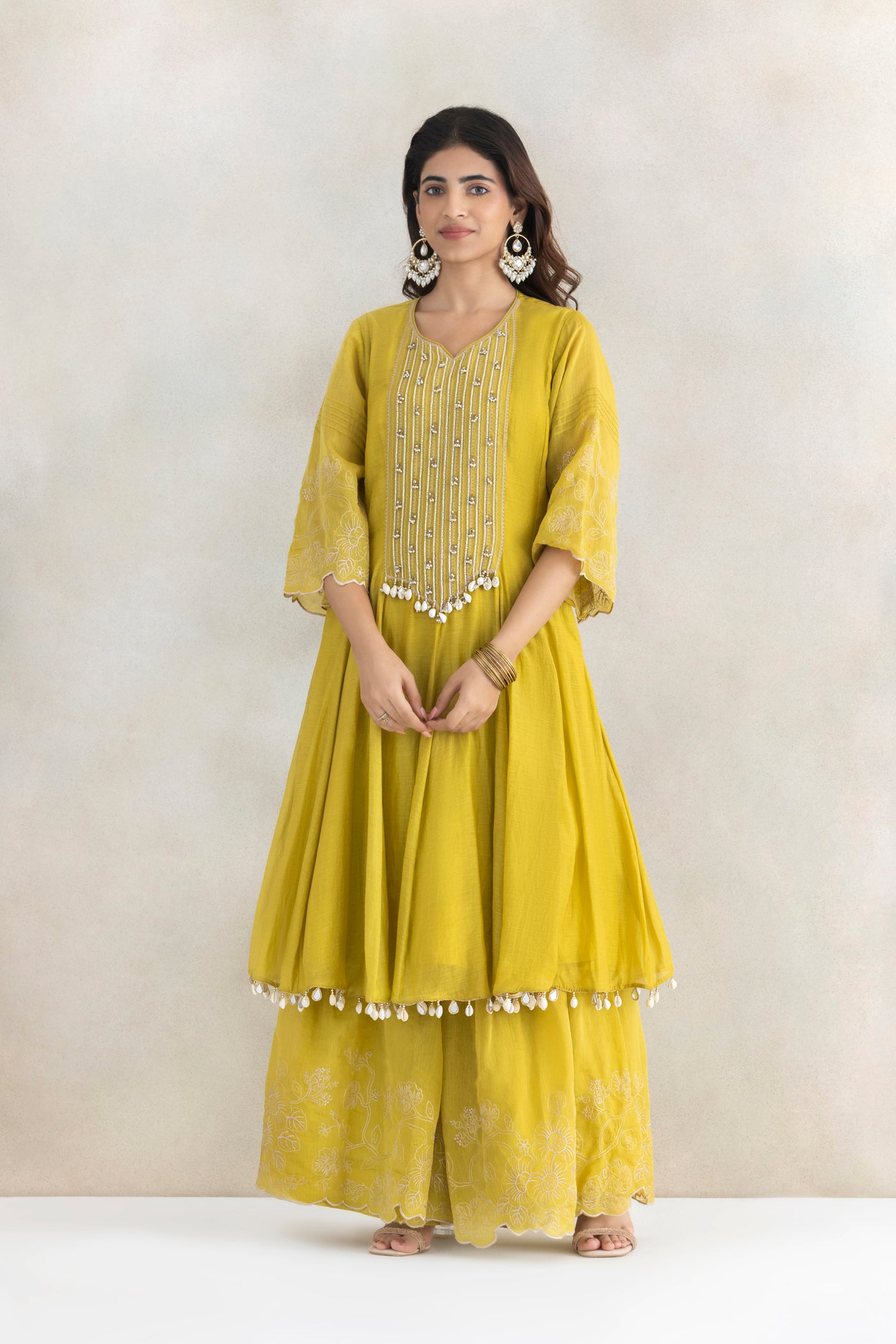 Butter Yellow Mirror Anarkali Set