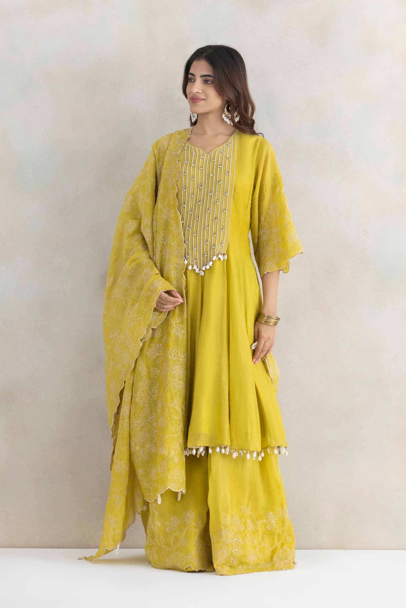 Butter Yellow Mirror Anarkali Set