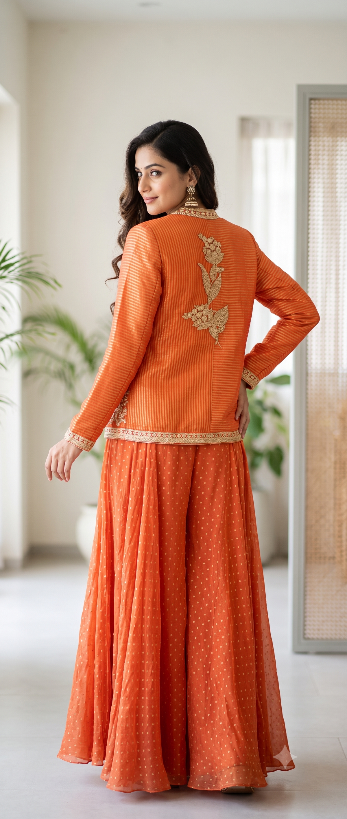 Cleo Orange Short Blazer Plazo Set
