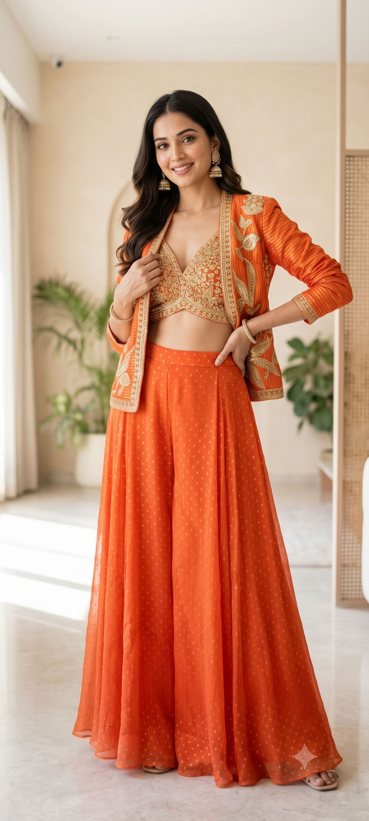 Cleo Orange Short Blazer Plazo Set