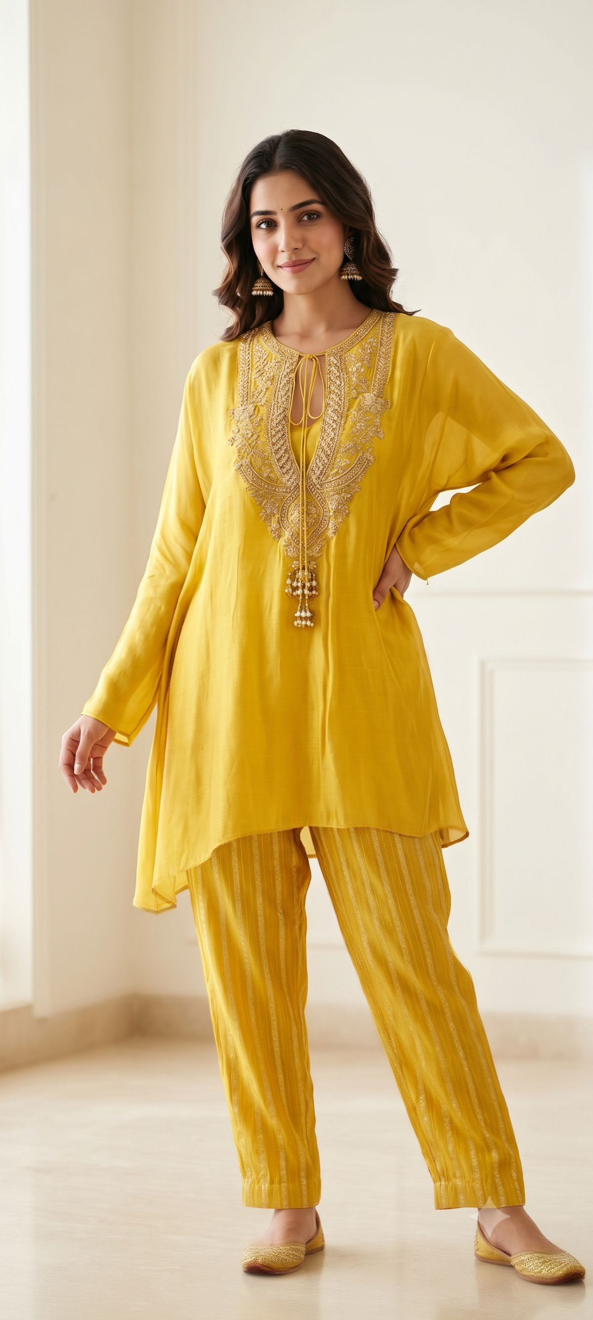 Nira Yellow Kaftaan Set